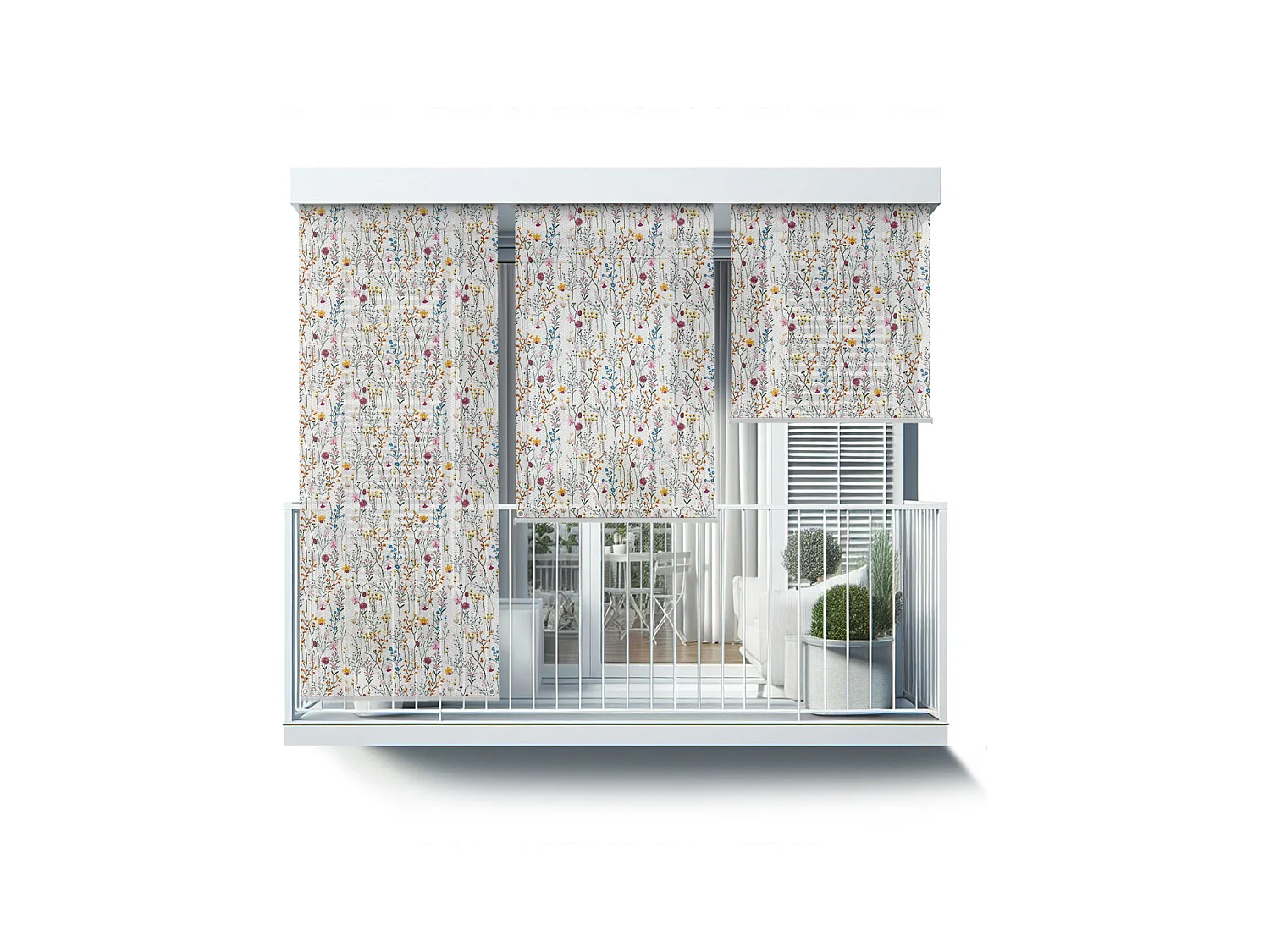 Stilvolles Außenrollo - 80x180 cm - Bunte Blumenwiese Balkonvorhang, Balkonrollos, Sonnenschutzvorhang