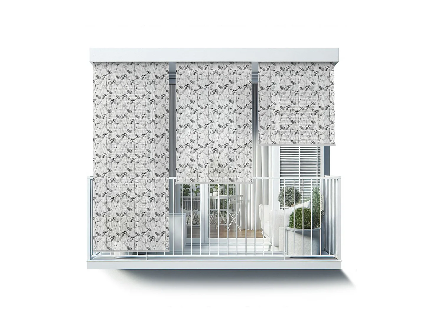 Store enrouleur extérieur élégant - 80x290 cm - Fleurs sur fond blanc Rideau de balcon, Stores enrouleurs de balcon, Rideau pare-soleil