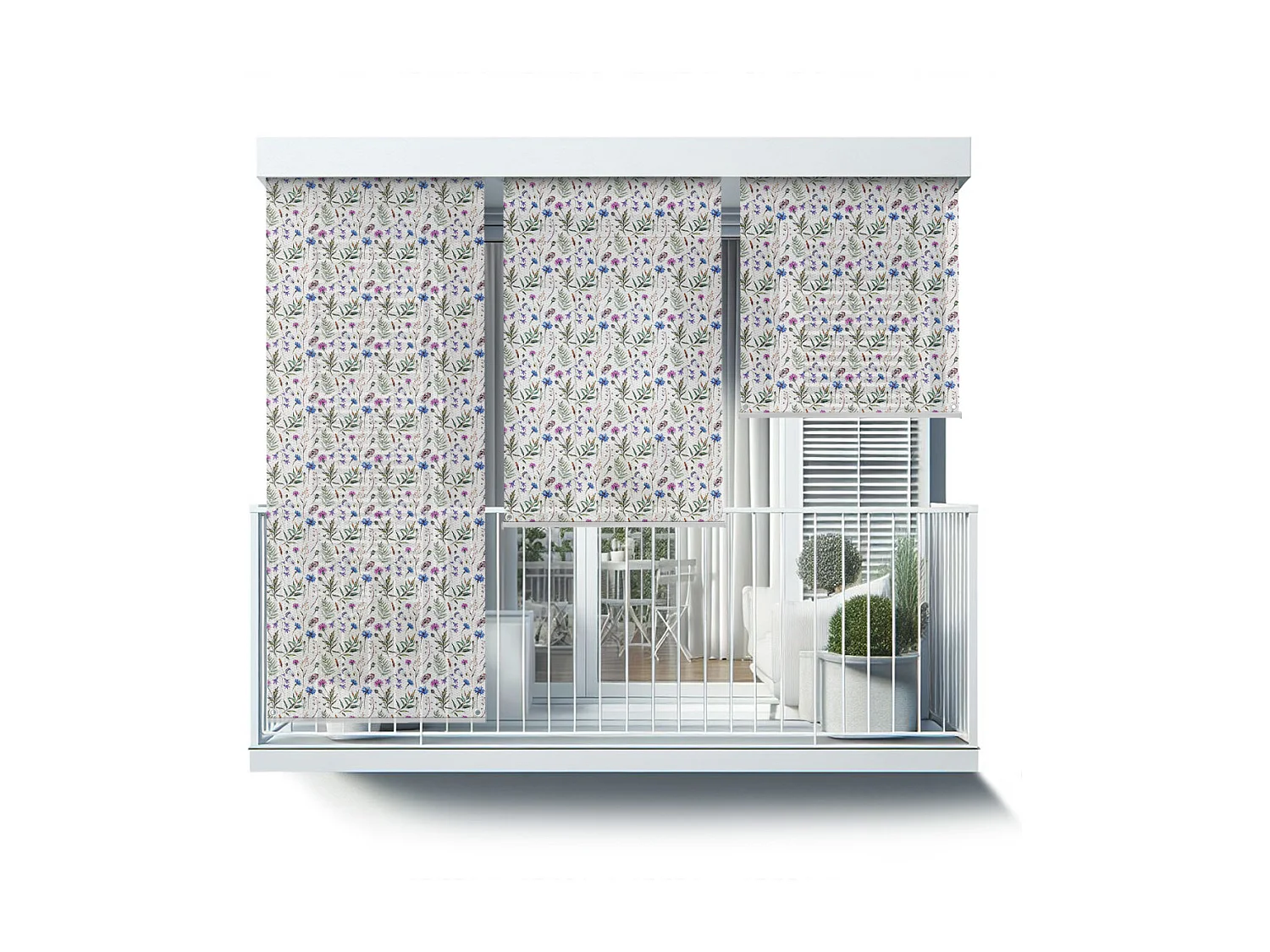 Origineel buitenrolgordijn - 50x290 cm - Bloem- en bladpatroon Balkongordijn, Balkongordijnen, Zonweringgordijn