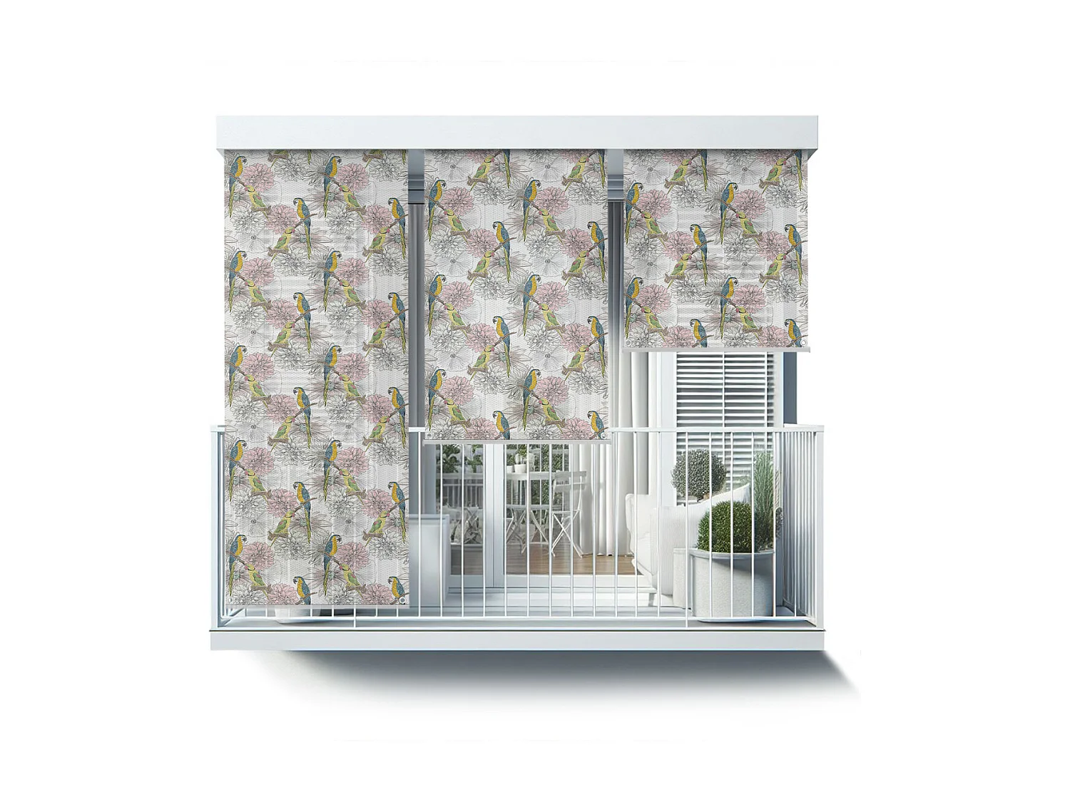 Store enrouleur extérieur élégant - 60x180 cm - Perroquets et fleurs Rideau de balcon, Stores enrouleurs de balcon, Rideau pare-soleil
