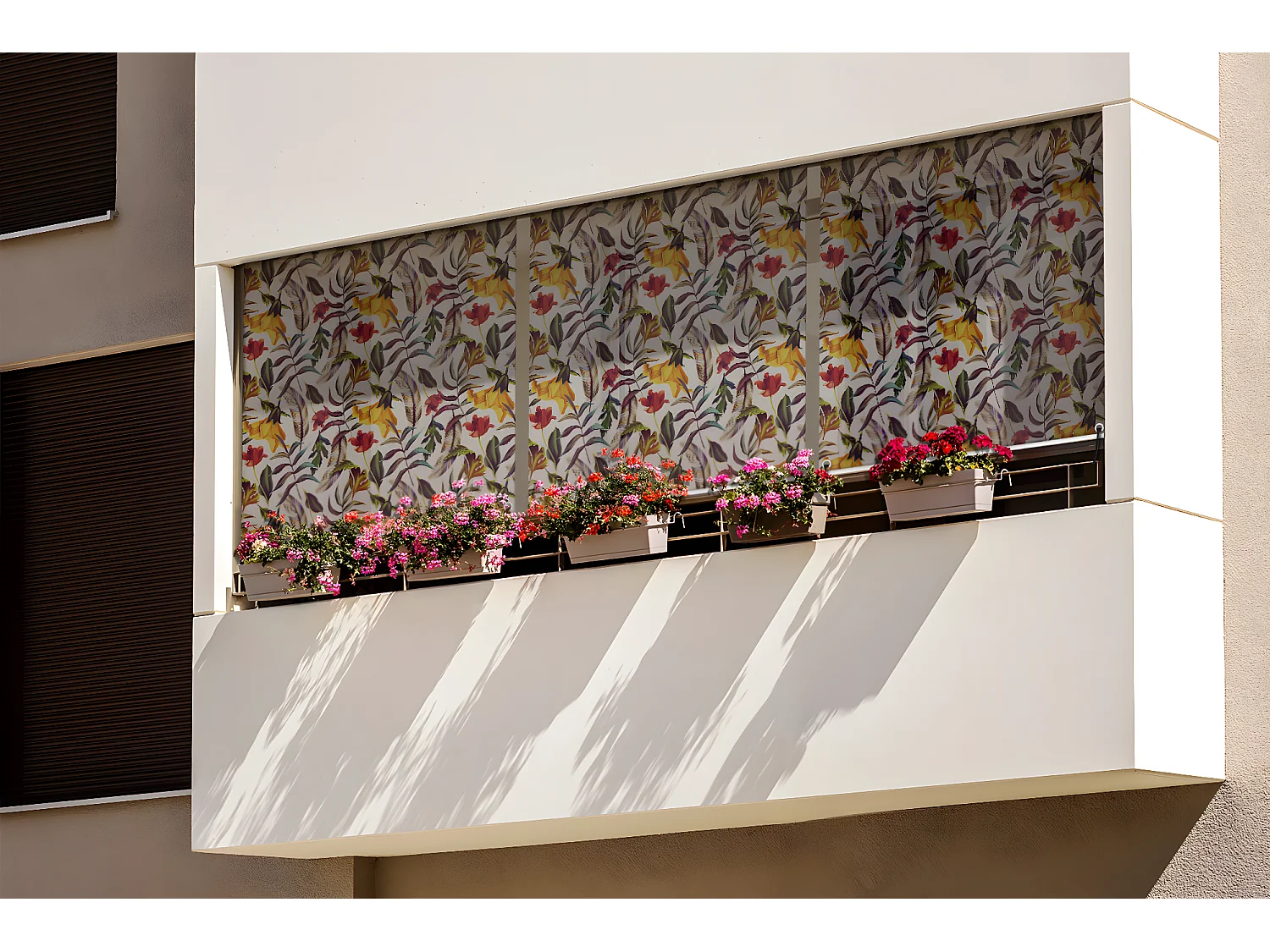 Store enrouleur extérieur élégant - 150x290 cm - Fleurs et feuilles tropicales Rideau de balcon, Stores enrouleurs de balcon, Rideau de protection solaire