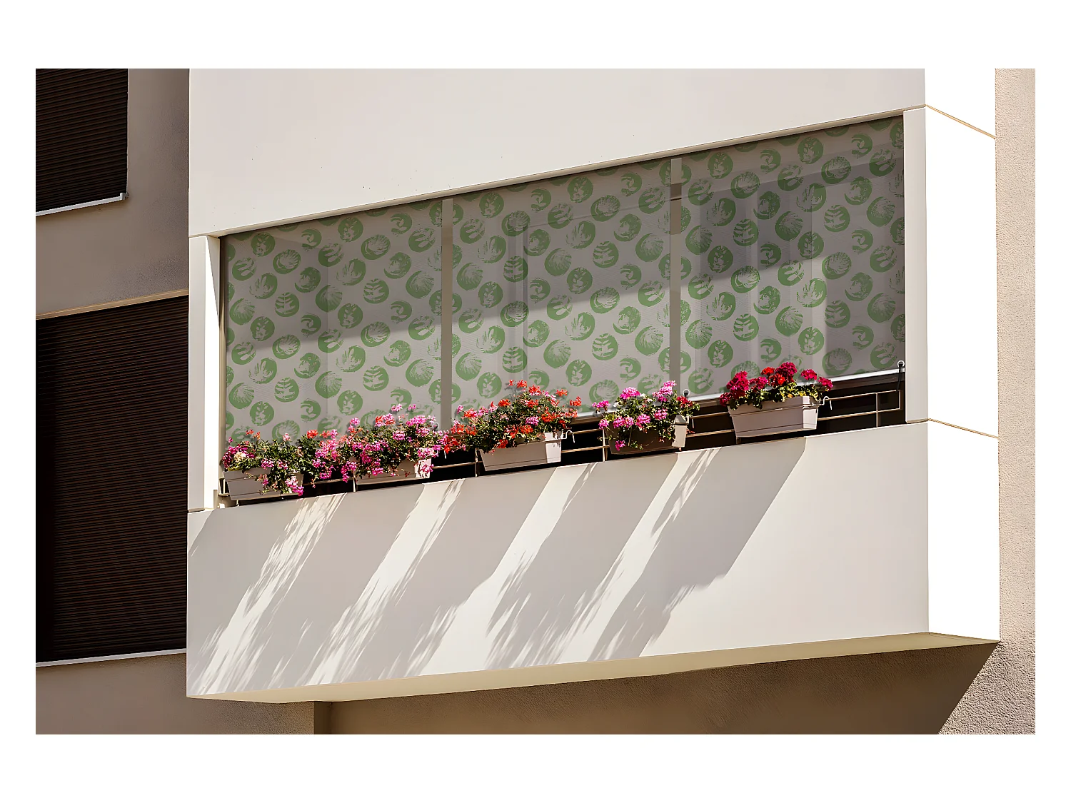 Uniek buitenrolgordijn - 120x290 cm - Bladeren in groene cirkels Balkongordijn, Balkongordijnen en Zonwerend gordijn