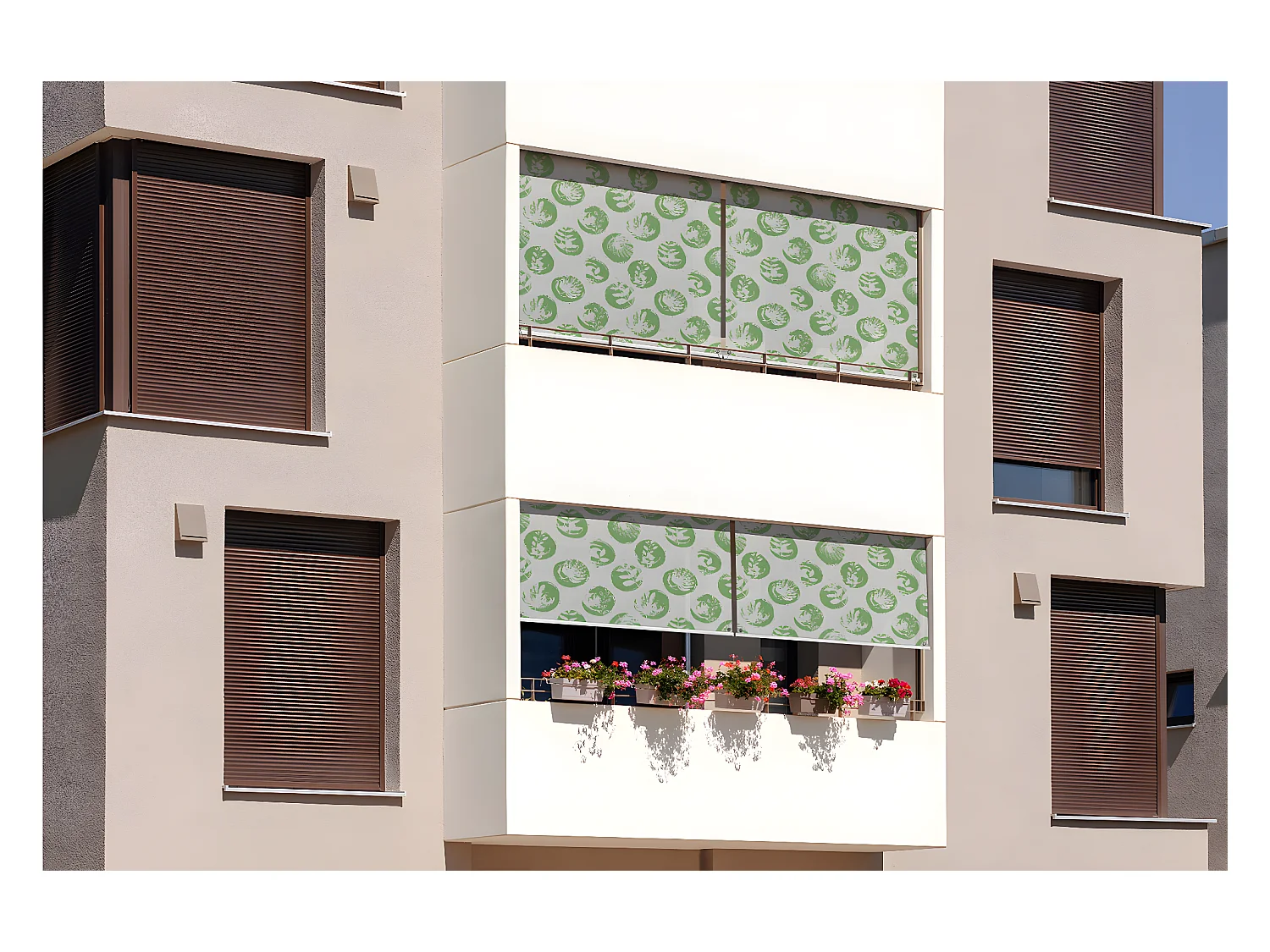 Uniek buitenrolgordijn - 120x290 cm - Bladeren in groene cirkels Balkongordijn, Balkongordijnen en Zonwerend gordijn