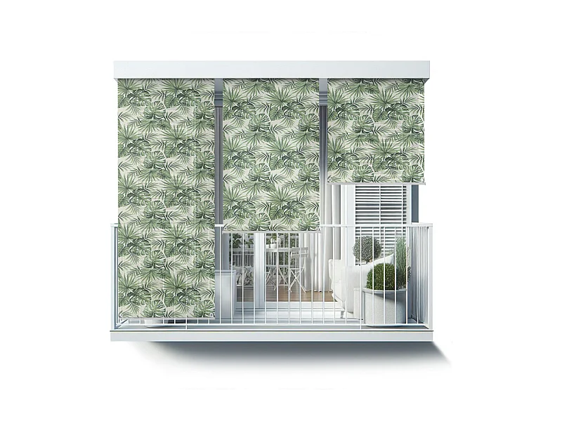 Modernes Rollo für den Außenbereich – 50 x 180 cm – Tropische Pflanzenblätter. Balkonvorhang, Balkonrollos, Sonnenschutzvorhang