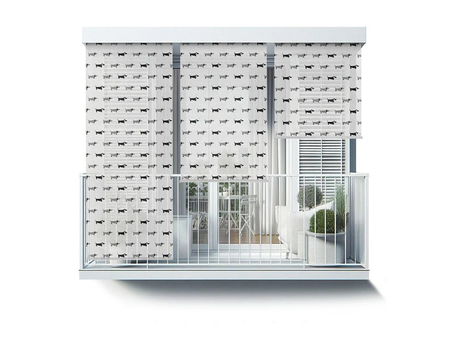 Stilvolles Außenrollo – 50x290 cm – Hunde in verschiedenen Designs. Balkonvorhang, Balkonrollos, Sonnenschutzvorhang