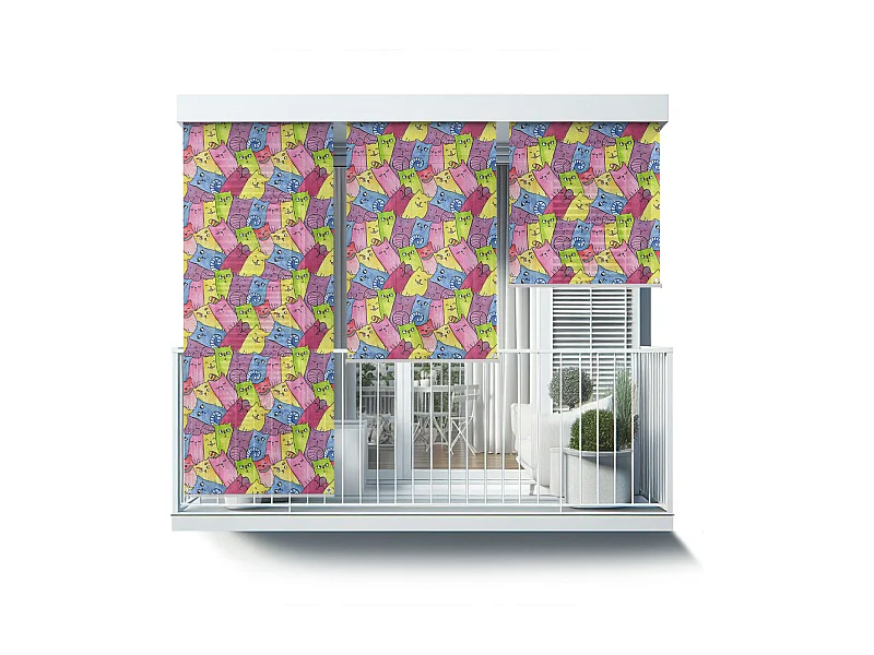 Einzigartiges Außenrollo - 150x180 cm - Bunte Blumen Balkonvorhang, Balkonrollos, Sonnenschutzvorhang