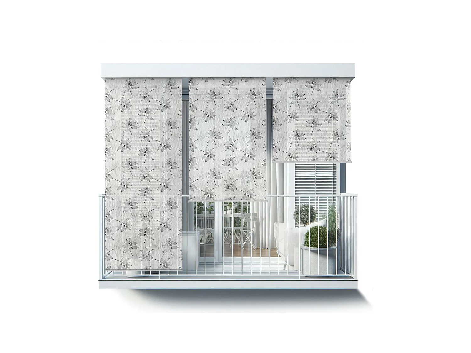 Magnifique store enrouleur extérieur - 40x290 cm - Feuilles grises Rideau de balcon, Stores enrouleurs de balcon, Rideau pare-soleil