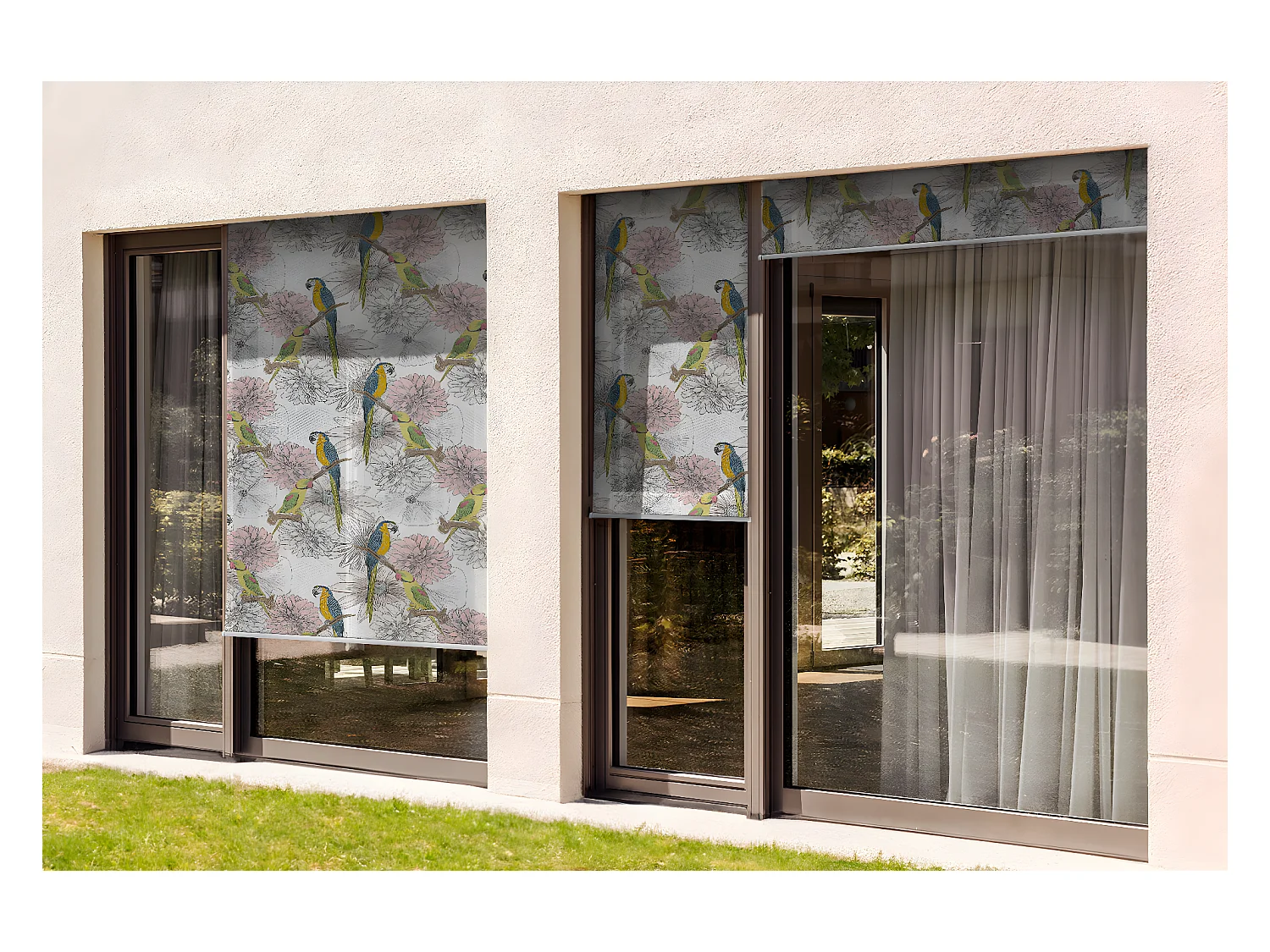 Store enrouleur extérieur élégant - 100x290 cm - Perroquets et fleurs Rideau de balcon, Stores enrouleurs de balcon, Rideau pare-soleil