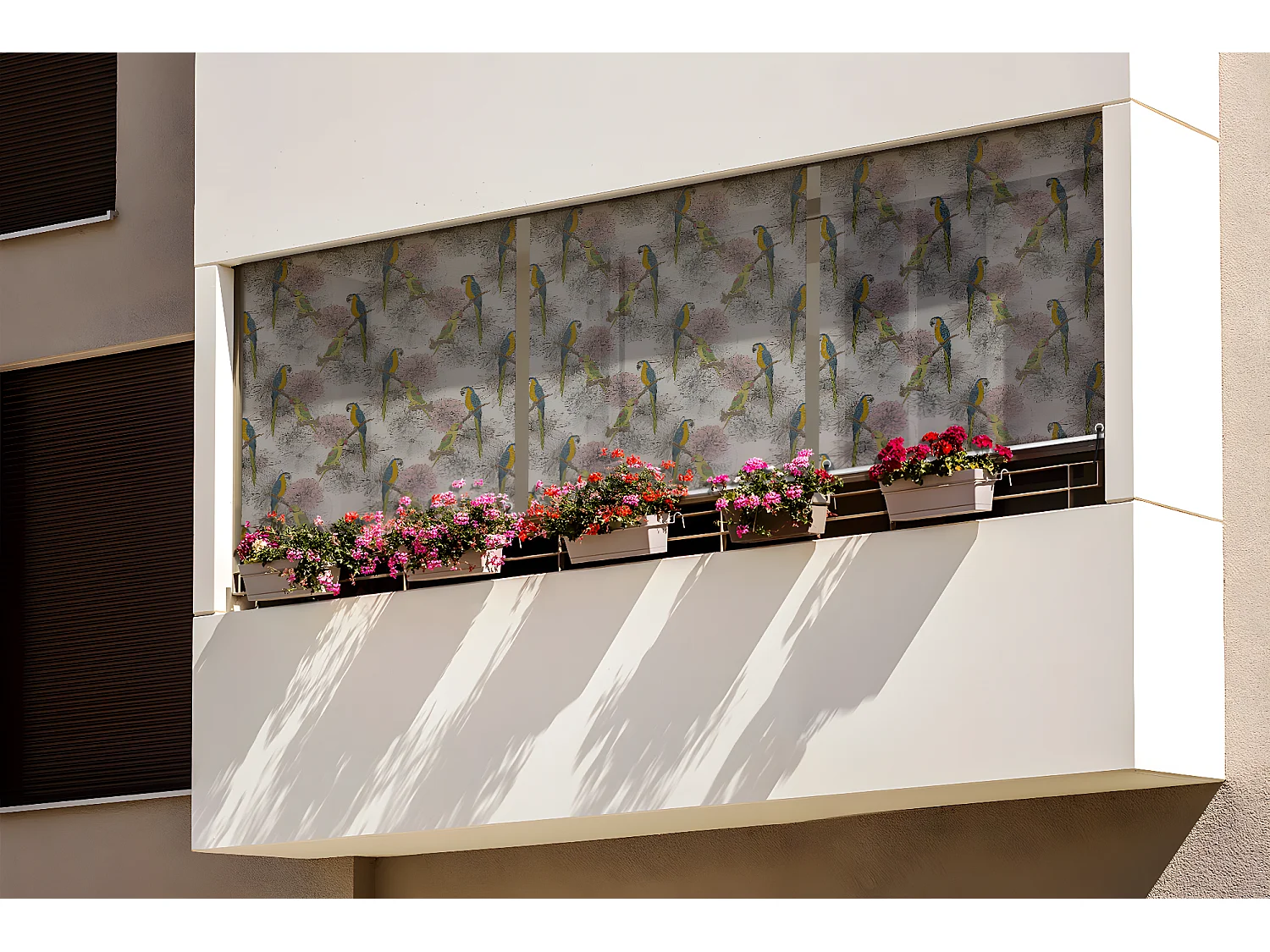 Store enrouleur extérieur élégant - 100x180 cm - Perroquets et fleurs Rideau de balcon, Stores enrouleurs de balcon, Rideau pare-soleil