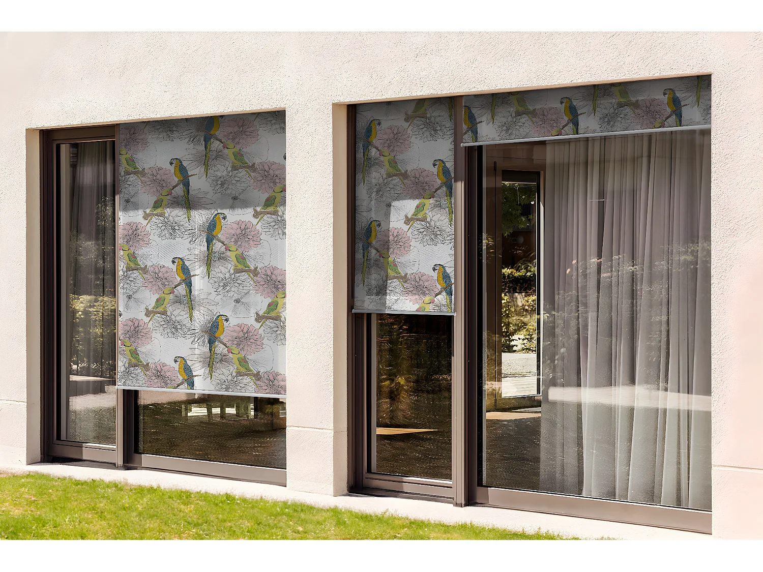 Store enrouleur extérieur élégant - 100x180 cm - Perroquets et fleurs Rideau de balcon, Stores enrouleurs de balcon, Rideau pare-soleil