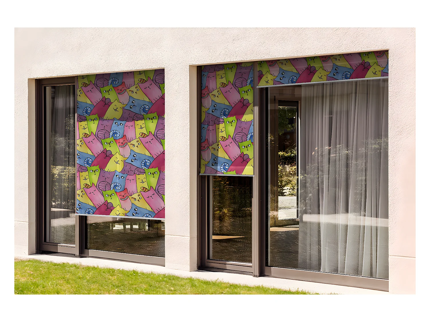Store enrouleur extérieur unique - 60x290 cm - Fleurs colorées Rideau de balcon, Stores enrouleurs de balcon, Rideau de protection solaire