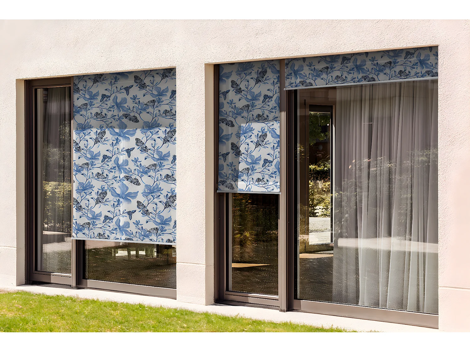 Originales Außenrollo - 100x290 cm - Blumen und Schmetterlinge Balkonvorhang, Balkonrollos, Sonnenschutzvorhang