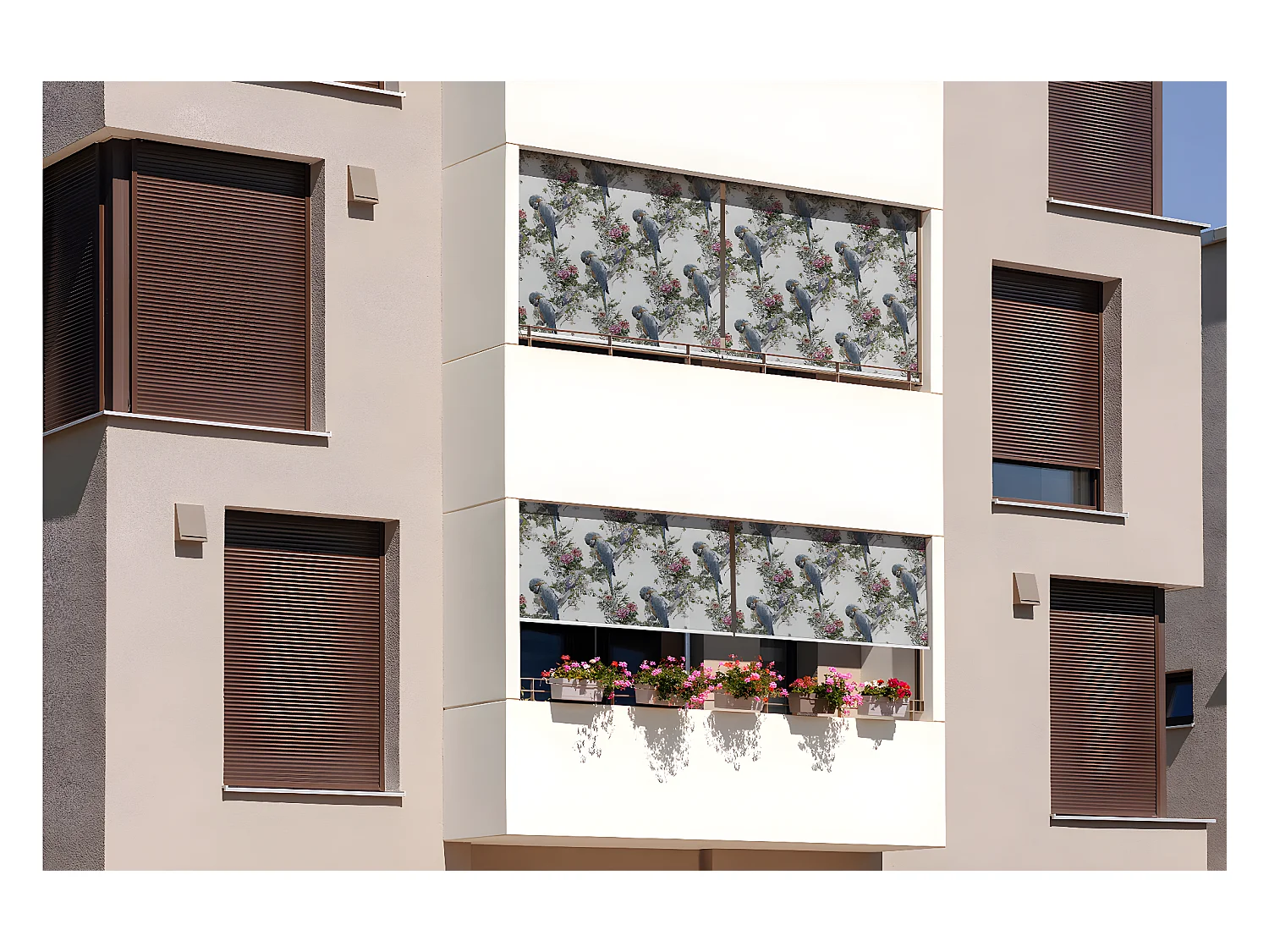 Store enrouleur extérieur unique - 100x290 cm - Perroquets parmi les fleurs Rideau de balcon, Stores enrouleurs de balcon, Rideau pare-soleil