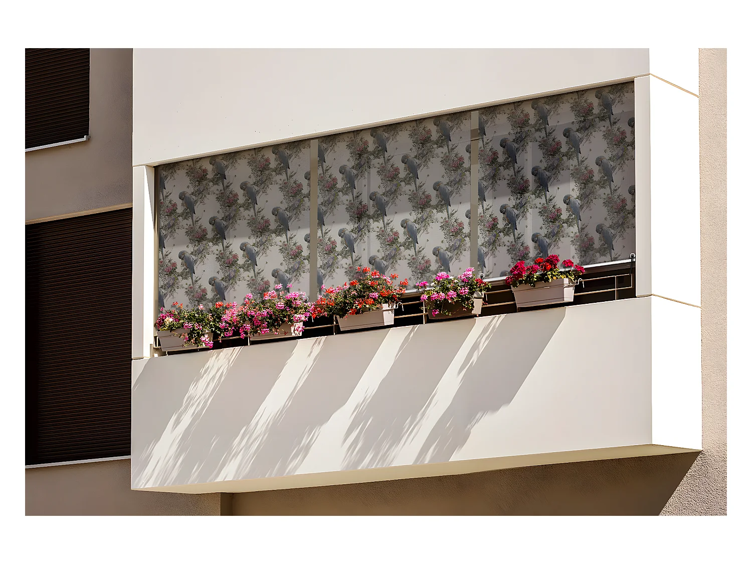 Store enrouleur extérieur unique - 100x290 cm - Perroquets parmi les fleurs Rideau de balcon, Stores enrouleurs de balcon, Rideau pare-soleil