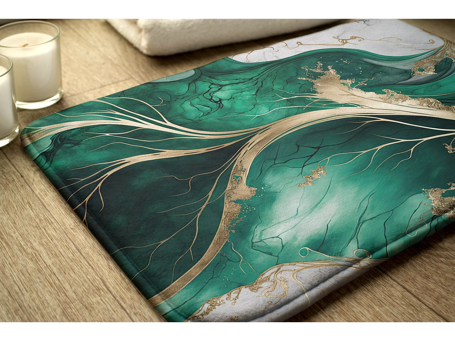 Tapis de salle de bain élégant 90x60 cm - Tapis de salle de bain moderne Marbre vert riche