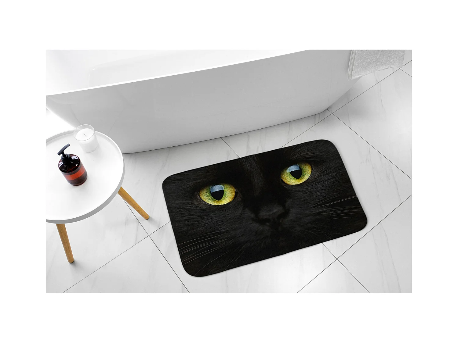 Tapis de salle de bain moderne 75x45 cm - Tapis de salle de bain confortable Chat noir mignon