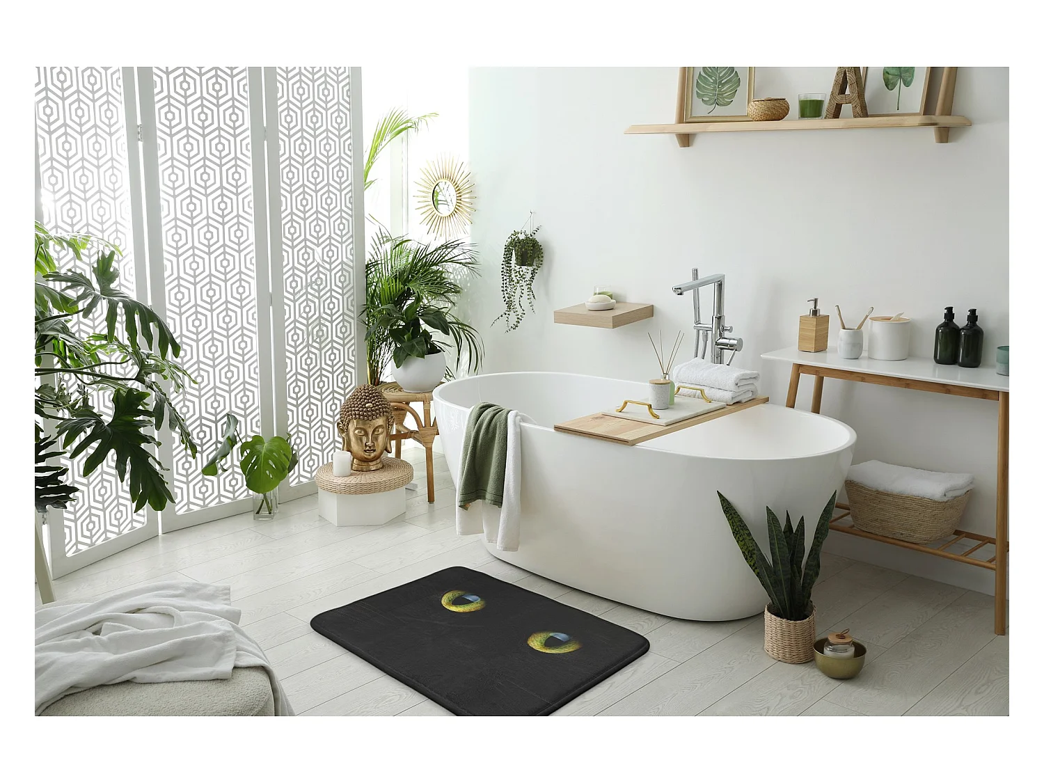Tappeto da bagno moderno 75x45 cm - Comodo tappeto da bagno simpatico gatto nero