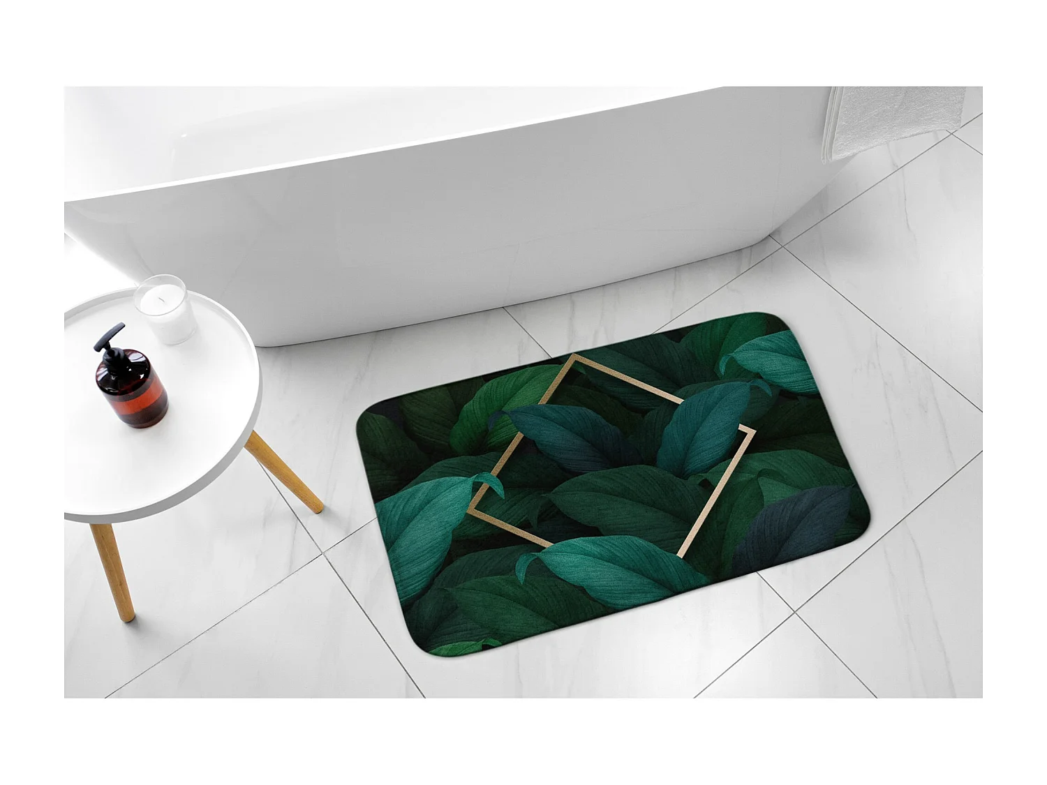 Weicher Badezimmerteppich 75 x 45 cm – rutschfester Badezimmerteppich mit exotischen tropischen Blättern