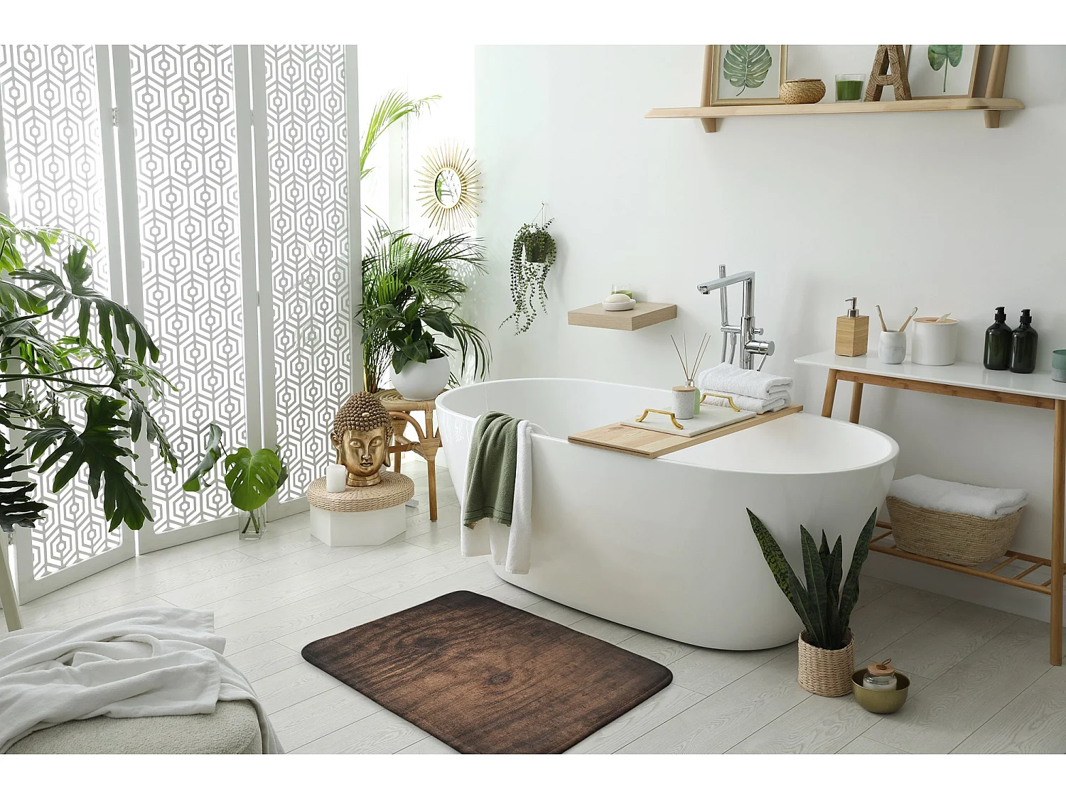 Tapis de salle de bain 75x45 cm - Tapis de salle de bain antidérapant Bois Naturel