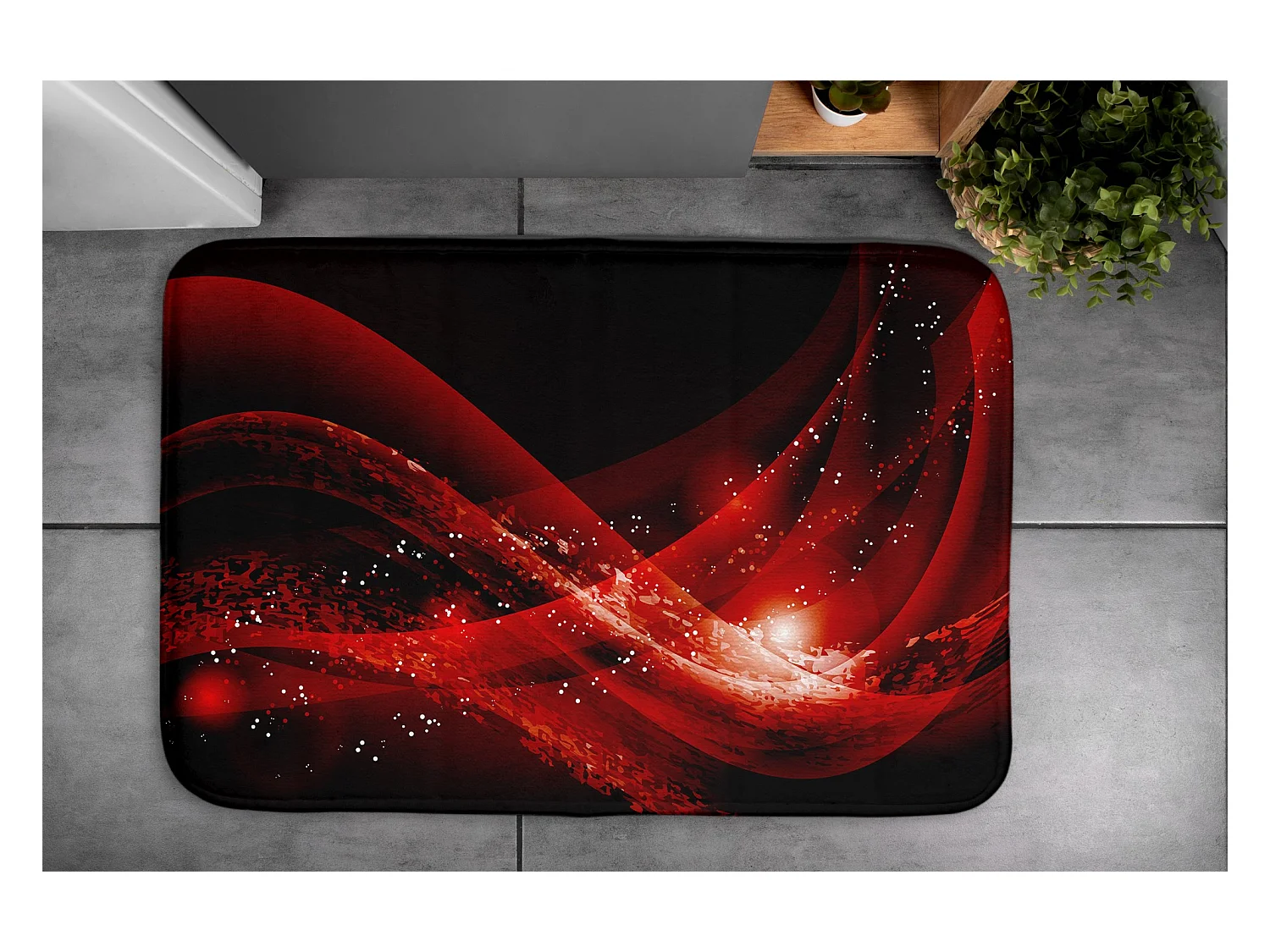 Alfombra De Baño Suave 75x45cm - Alfombra De Baño Antideslizante Abstracción Roja Atrevida