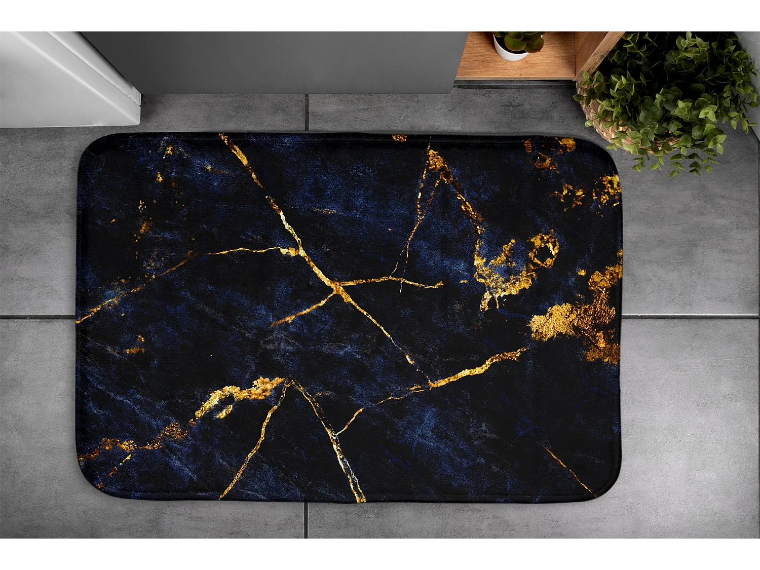 Badezimmerteppich 75x45 cm – Rutschfester Badezimmerteppich Tief dunkelblauer Marmor