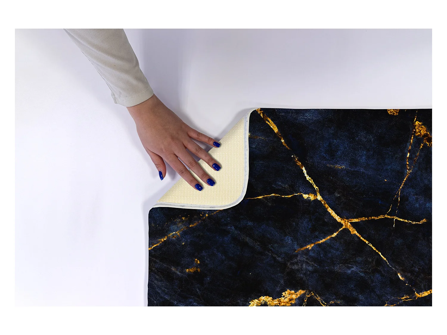 Tapis de salle de bain 75x45 cm - Tapis de salle de bain antidérapant Marbre bleu marine profond