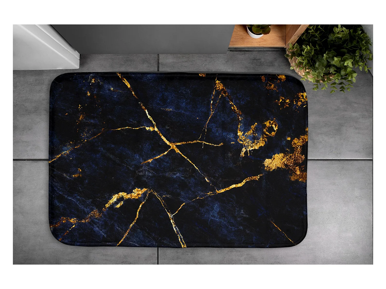 Tapis de salle de bain 75x45 cm - Tapis de salle de bain antidérapant Marbre bleu marine profond