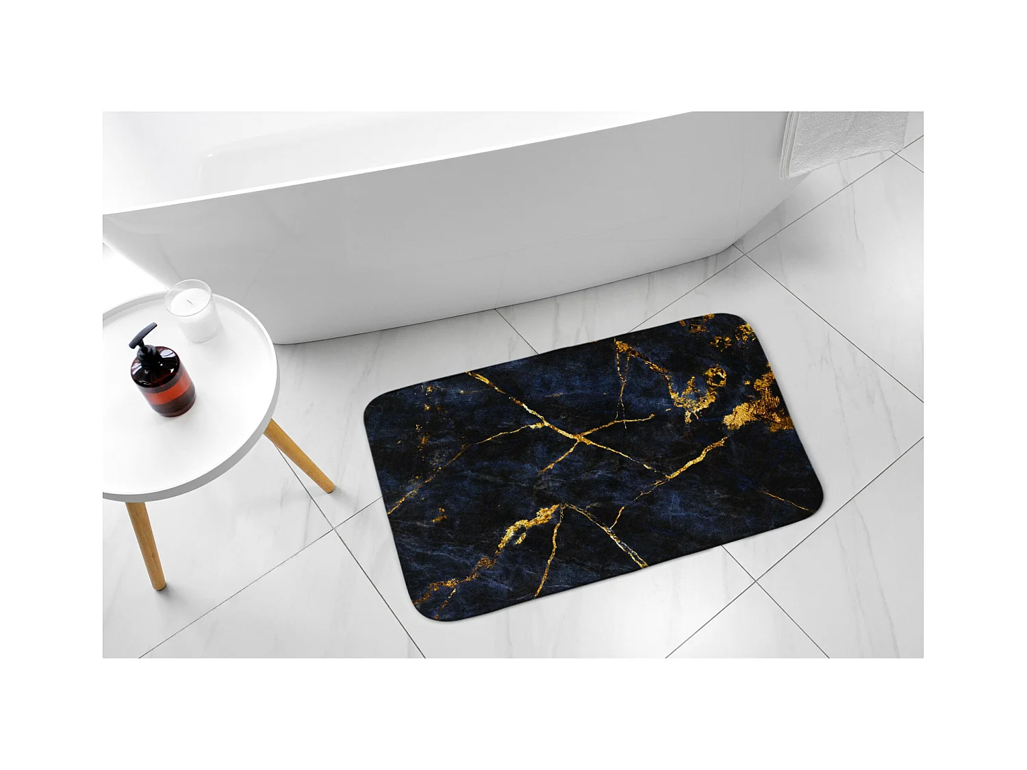 Tapis de salle de bain 75x45 cm - Tapis de salle de bain antidérapant Marbre bleu marine profond