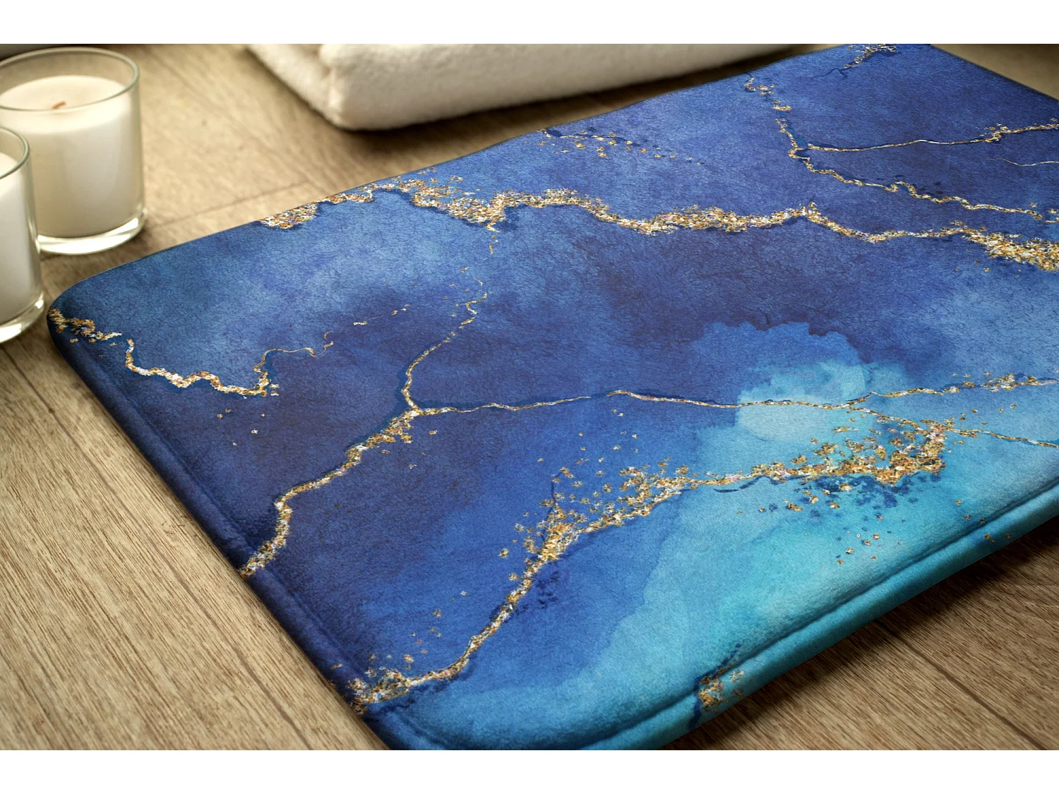 Badezimmermatte 90 x 60 cm – rutschfeste Badezimmermatte aus ruhigem blauem Marmor