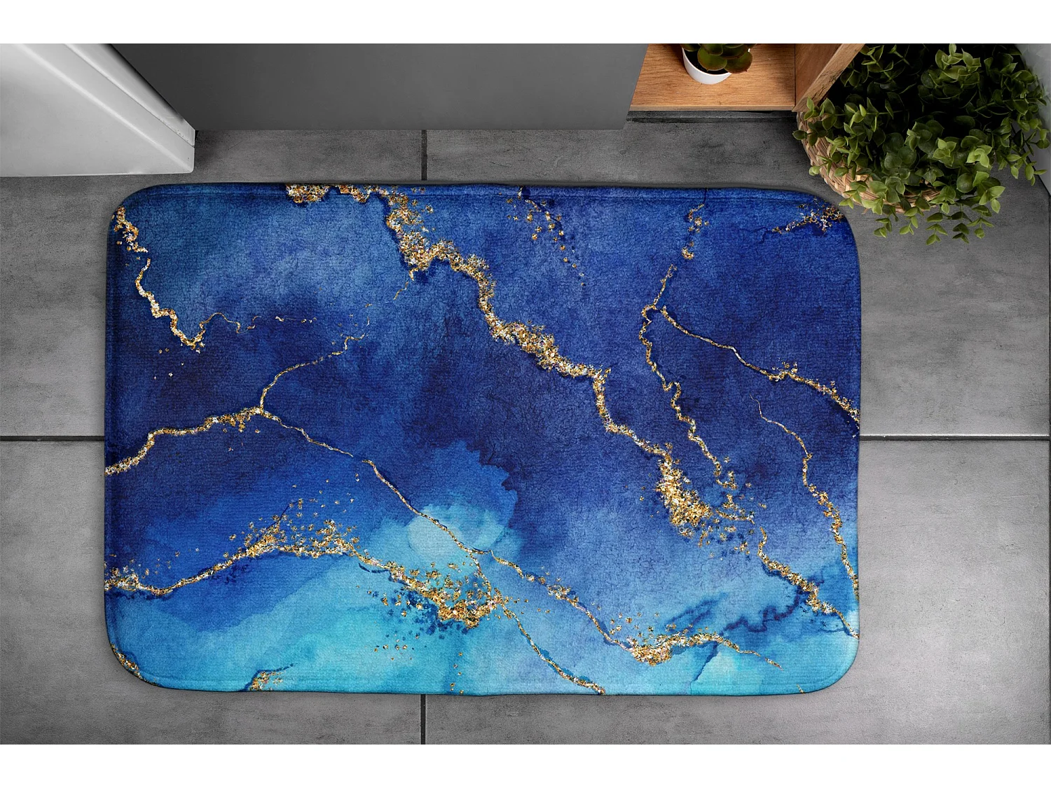 Tapis de salle de bain 90x60 cm - Tapis de salle de bain antidérapant marbre bleu calme