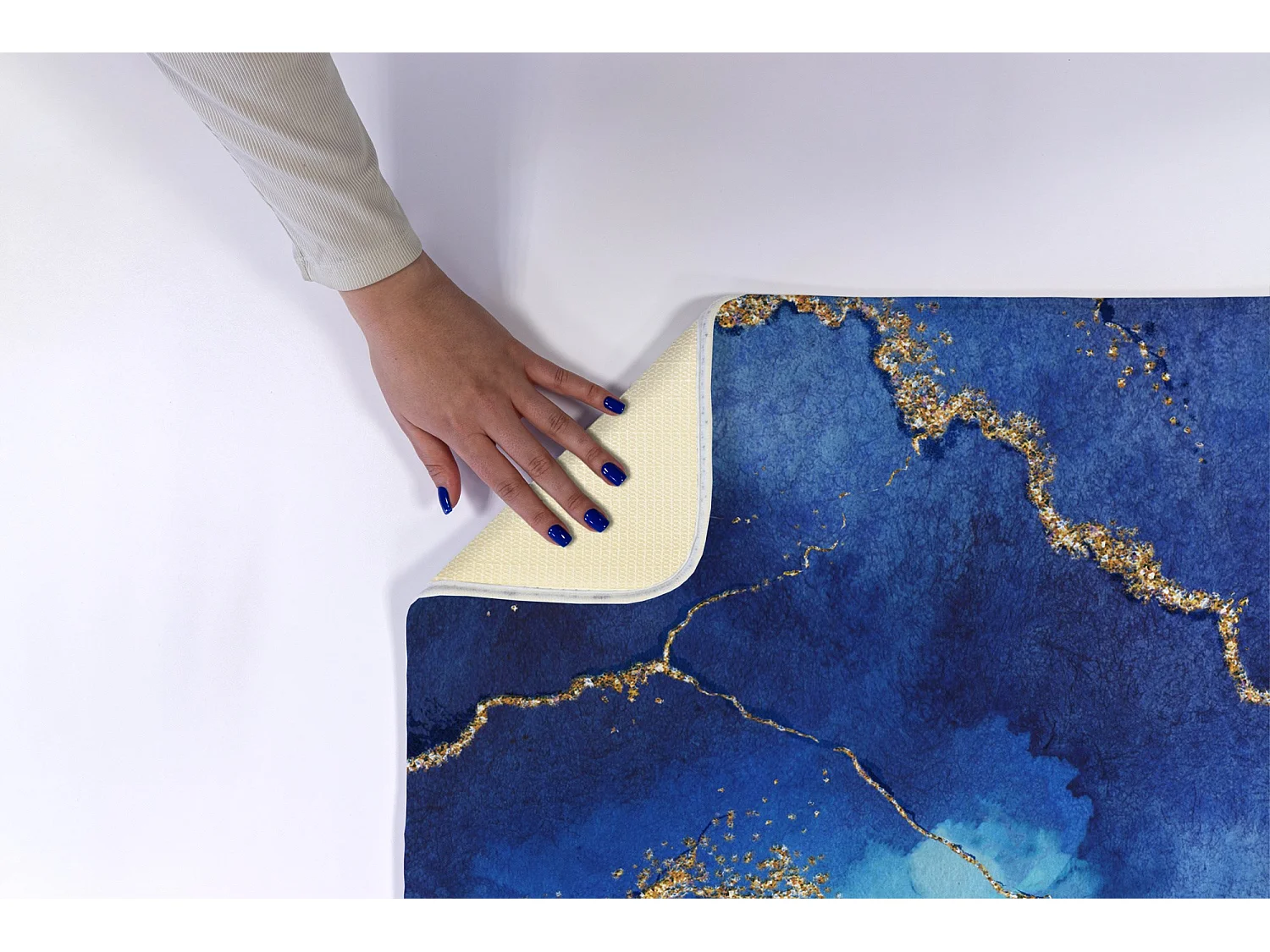 Tapis de salle de bain 90x60 cm - Tapis de salle de bain antidérapant marbre bleu calme