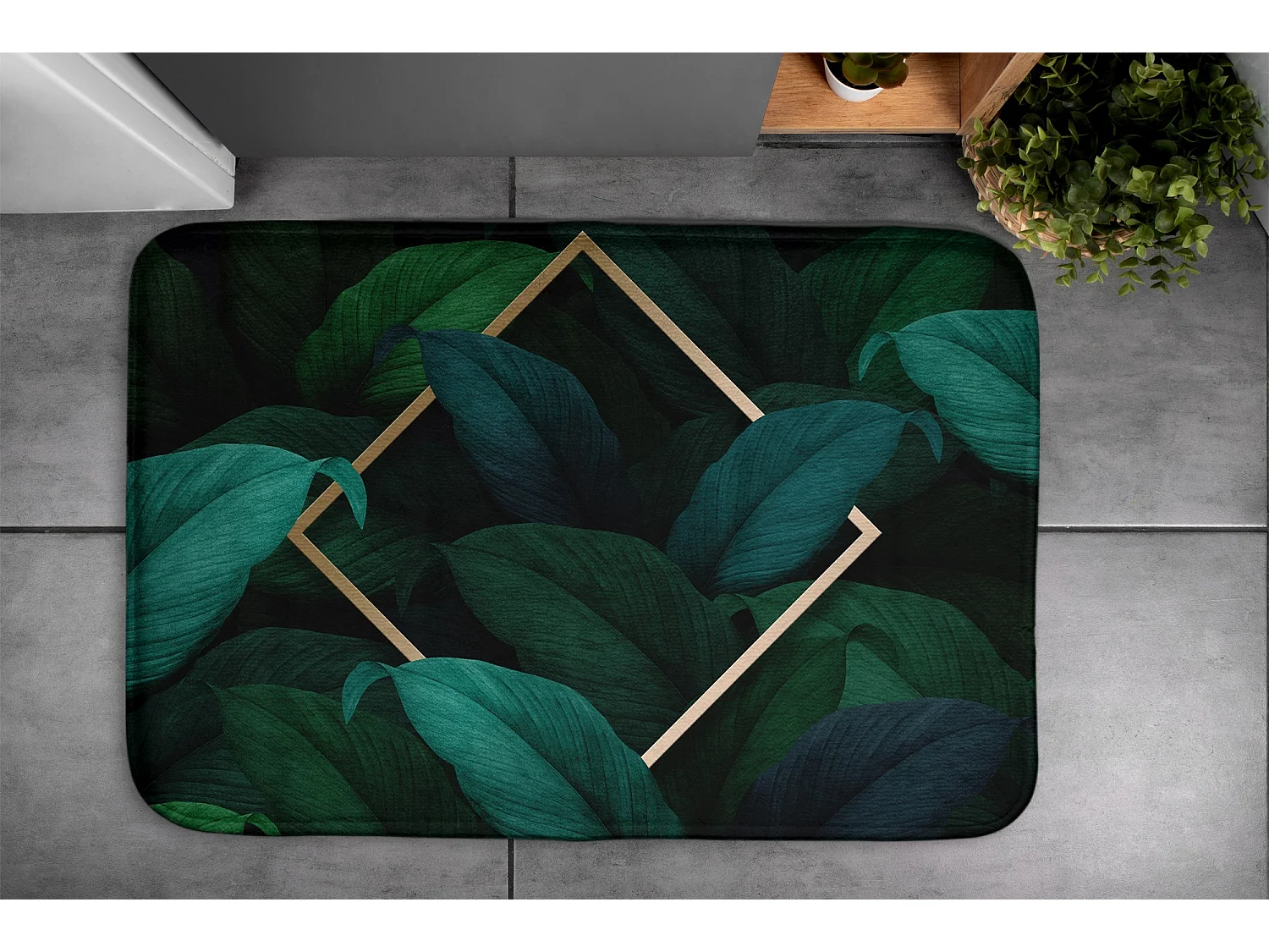 Weicher Badezimmerteppich 90 x 60 cm – rutschfester Badezimmerteppich mit exotischen tropischen Blättern