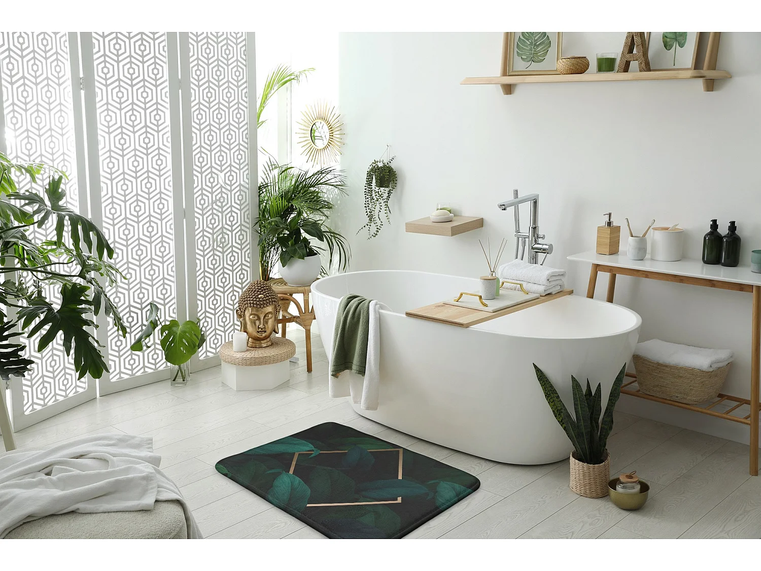 Zacht badkamertapijt 90x60 cm - antislip badkamertapijt exotische tropische bladeren