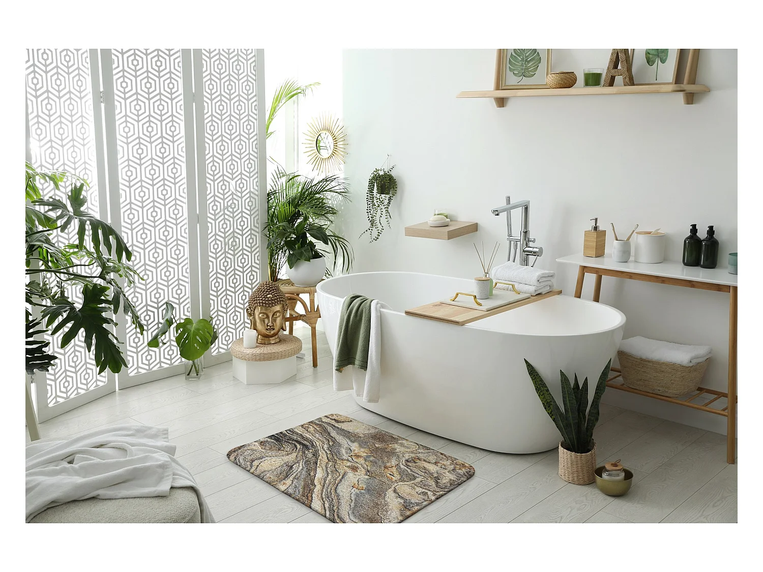 Moderner Badezimmerteppich 90x60 cm - Bequemer Badezimmerteppich aus elegantem Marmor