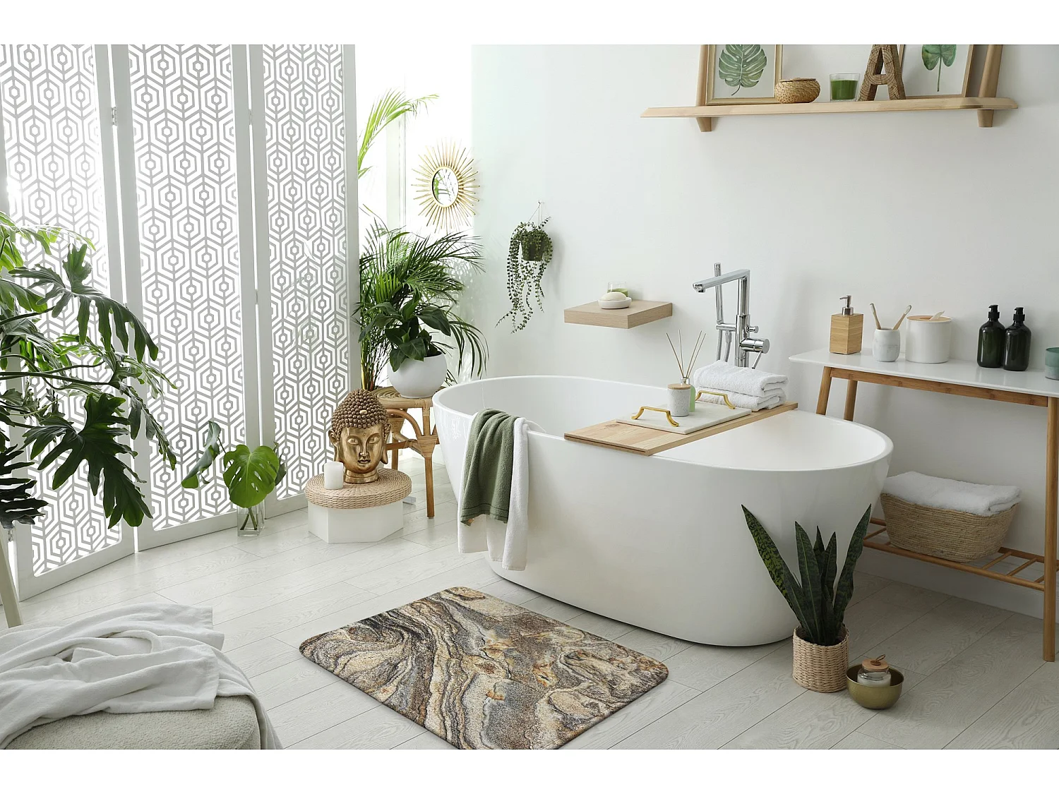 Moderner Badezimmerteppich 90x60 cm - Bequemer Badezimmerteppich aus elegantem Marmor