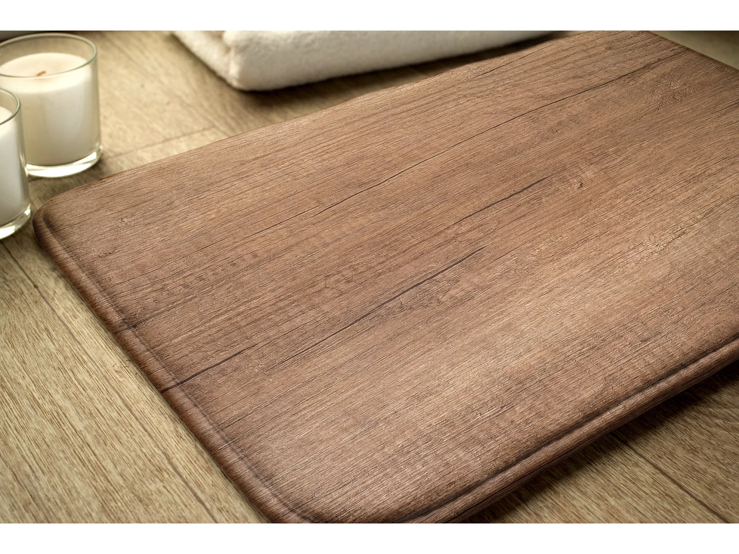 Badkamermat 90x60 cm - Antislip badkamermat Plank van natuurlijk hout