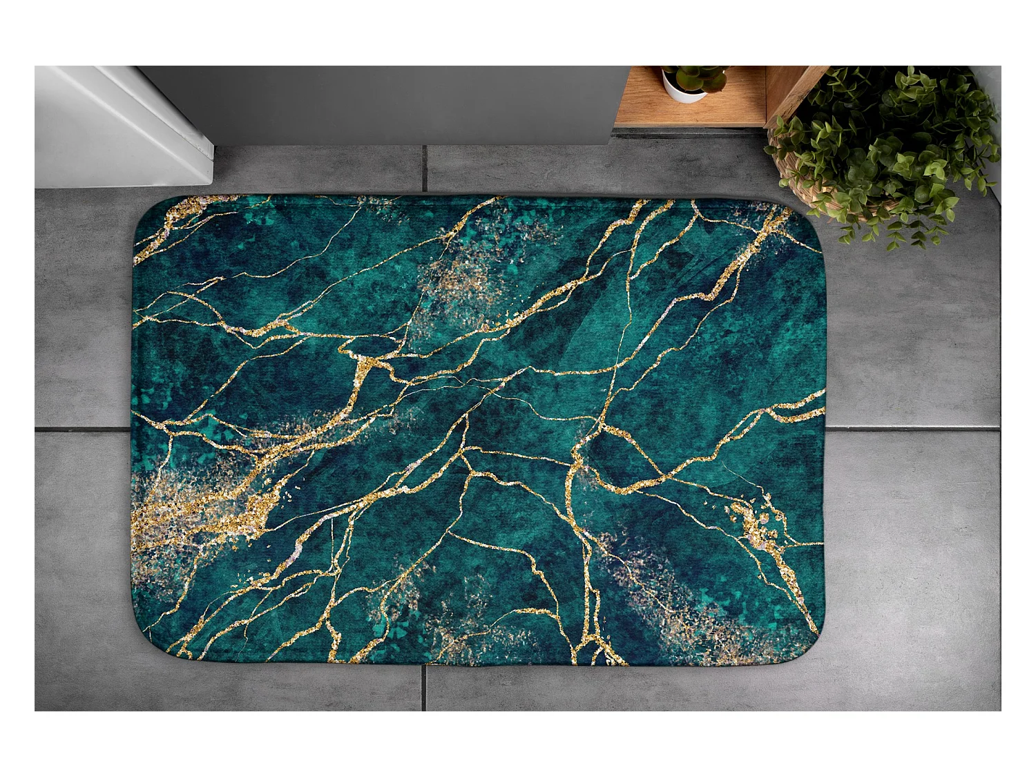 Moderner Badezimmerteppich 75x45 cm – Bequemer, luxuriöser Badezimmerteppich aus grünem Marmor