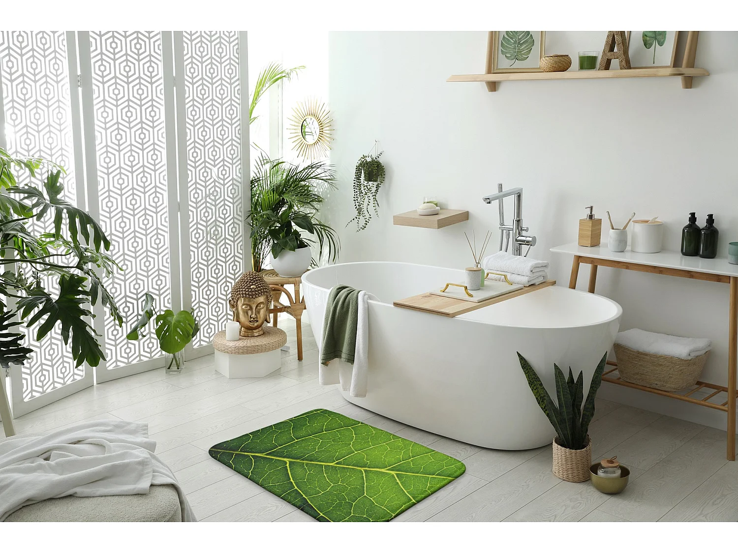 Luxuriöser Badezimmerteppich 90 x 60 cm – weiche Badematte Fresh Leaf