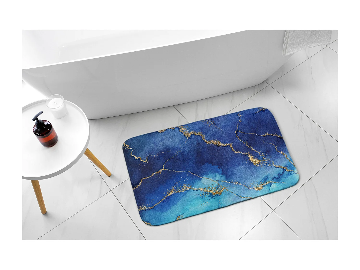 Badezimmermatte 75 x 45 cm – rutschfeste Badezimmermatte aus ruhigem blauem Marmor