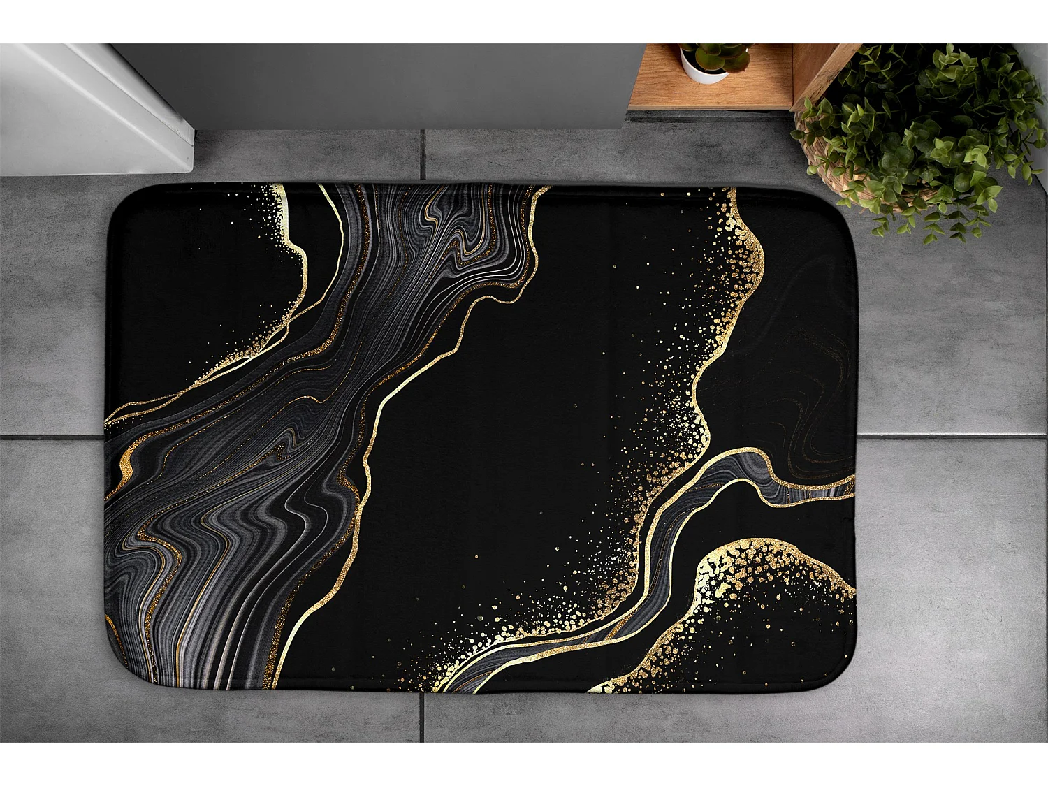 Alfombra de baño moderna 90x60 cm - Cómoda alfombra de baño Noble mármol negro