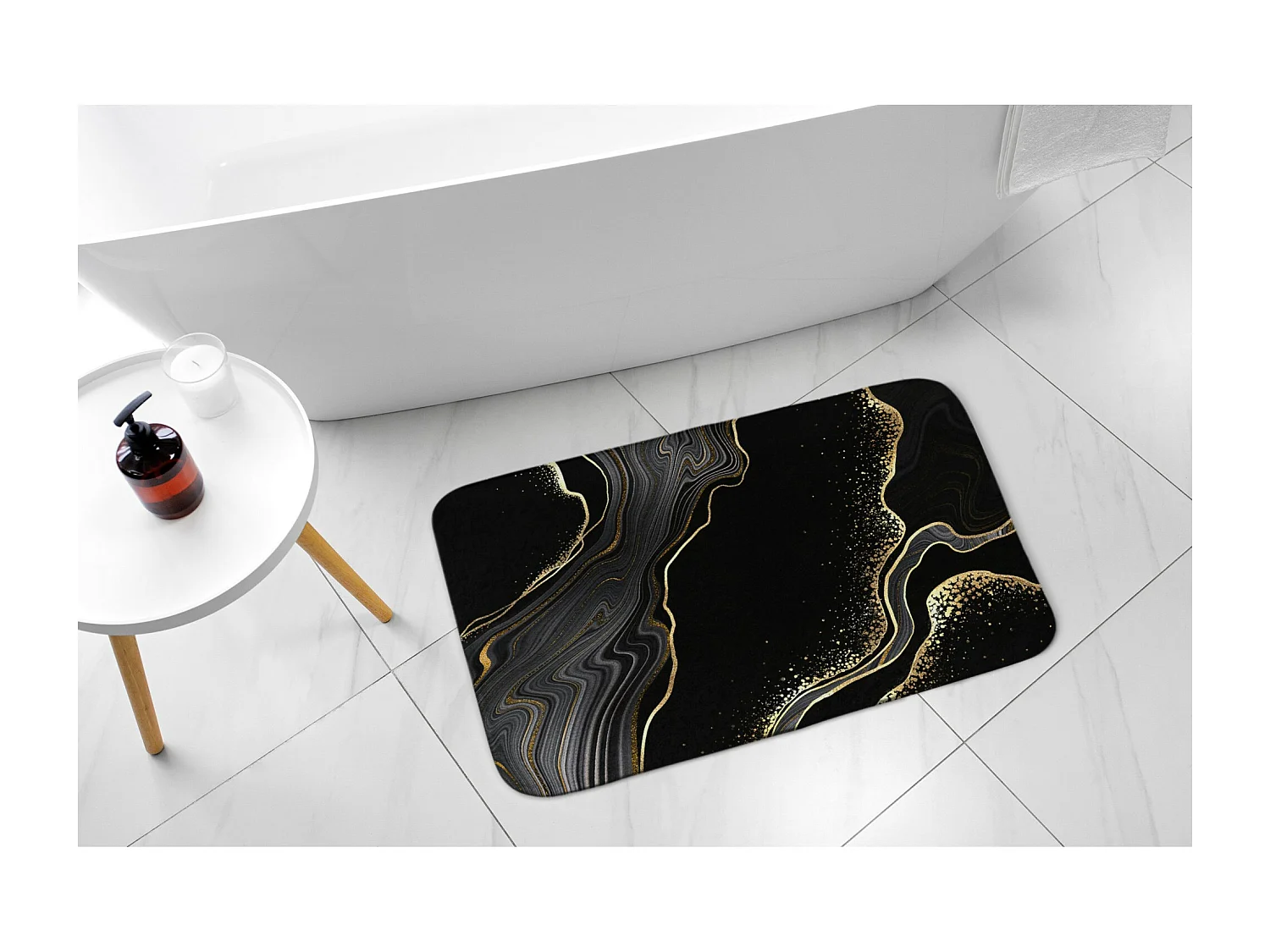 Alfombra de baño moderna 90x60 cm - Cómoda alfombra de baño Noble mármol negro