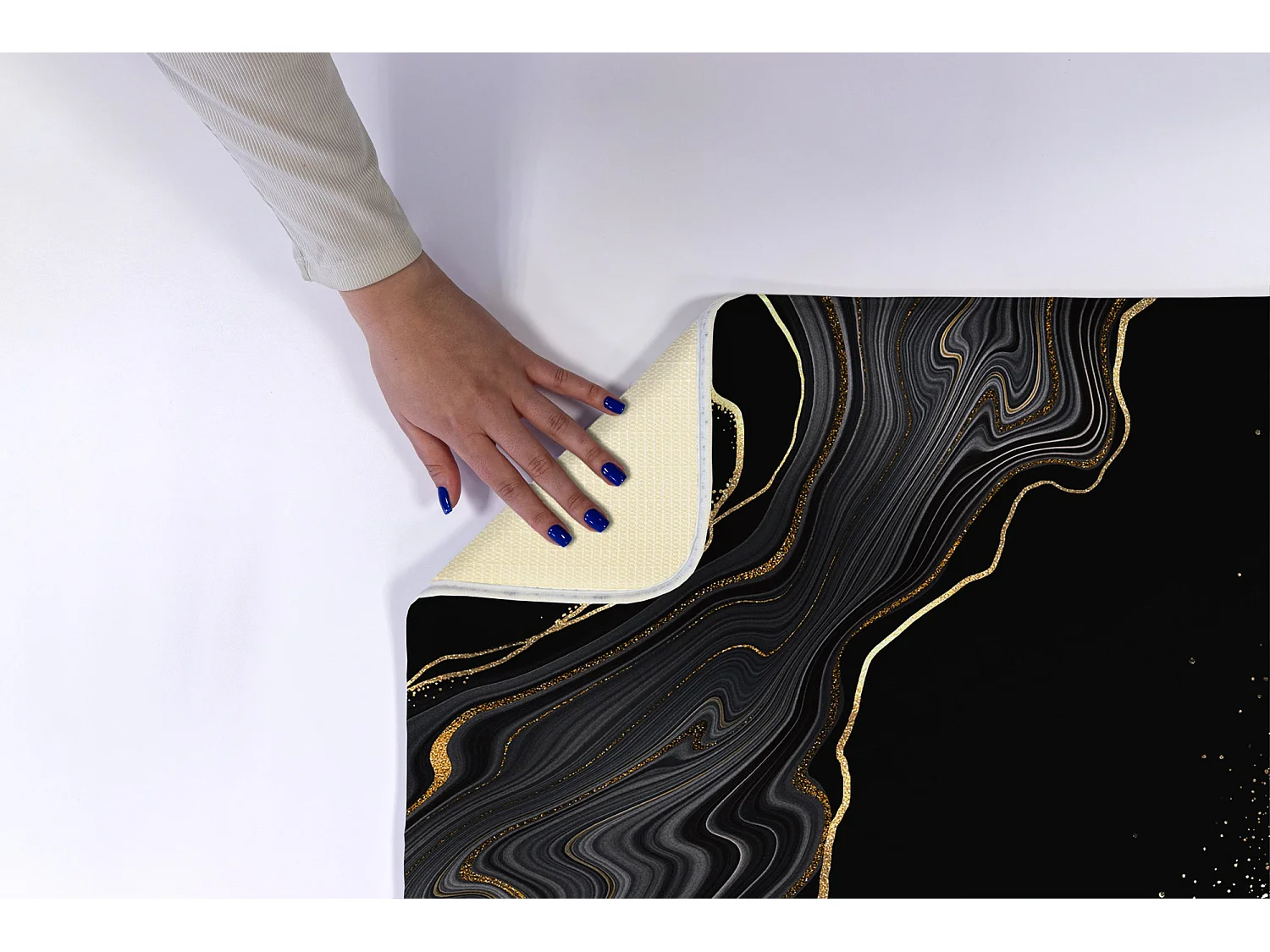 Alfombra de baño moderna 90x60 cm - Cómoda alfombra de baño Noble mármol negro