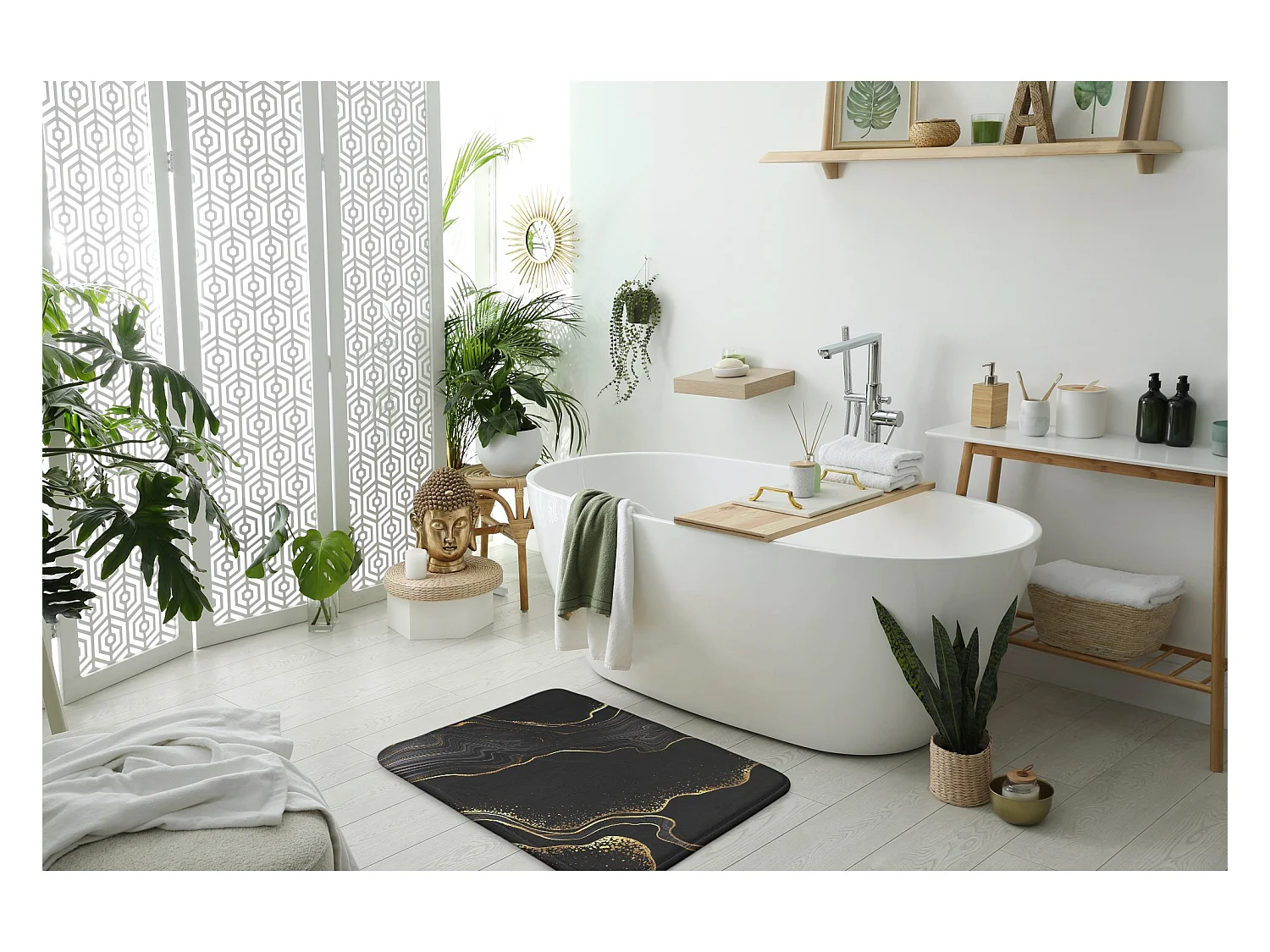 Tappeto da bagno moderno 90x60 cm - Comodo tappeto da bagno Nobile marmo nero