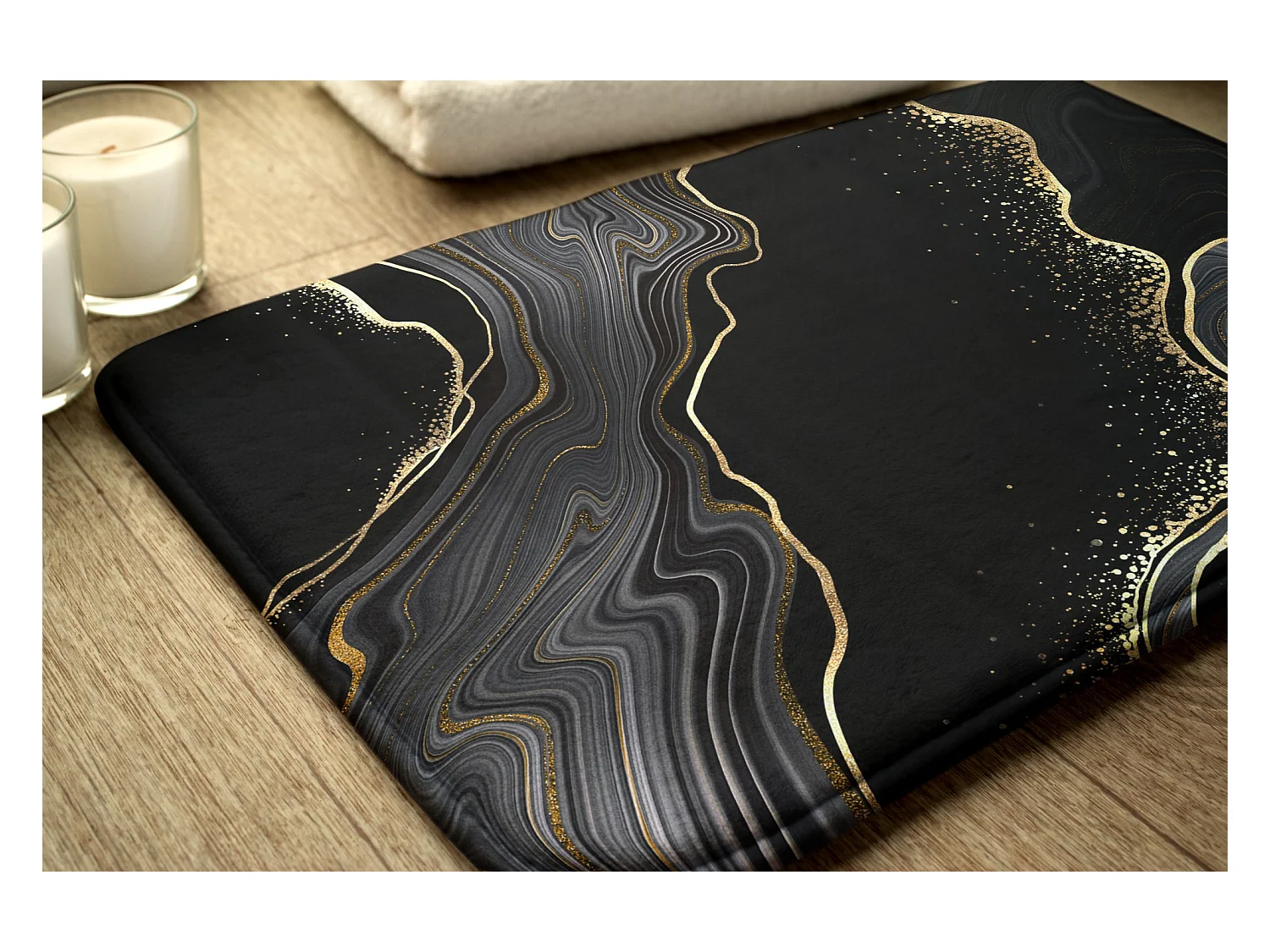 Tappeto da bagno moderno 90x60 cm - Comodo tappeto da bagno Nobile marmo nero