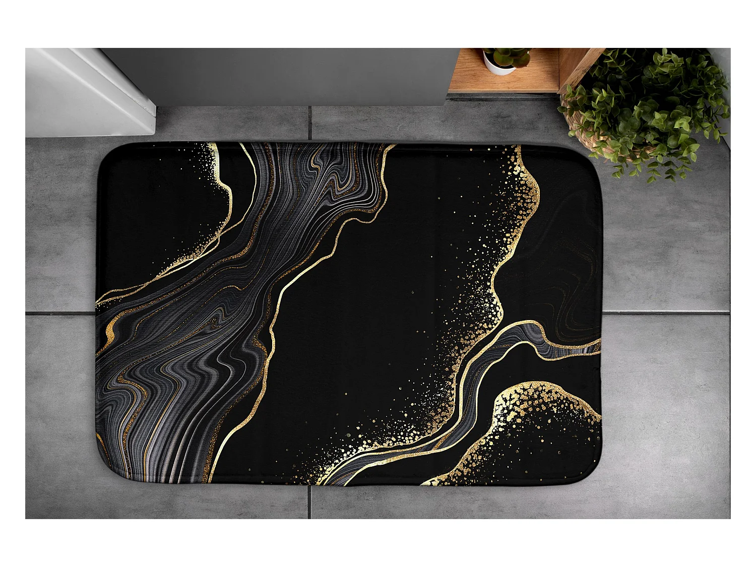 Tappeto da bagno moderno 90x60 cm - Comodo tappeto da bagno Nobile marmo nero