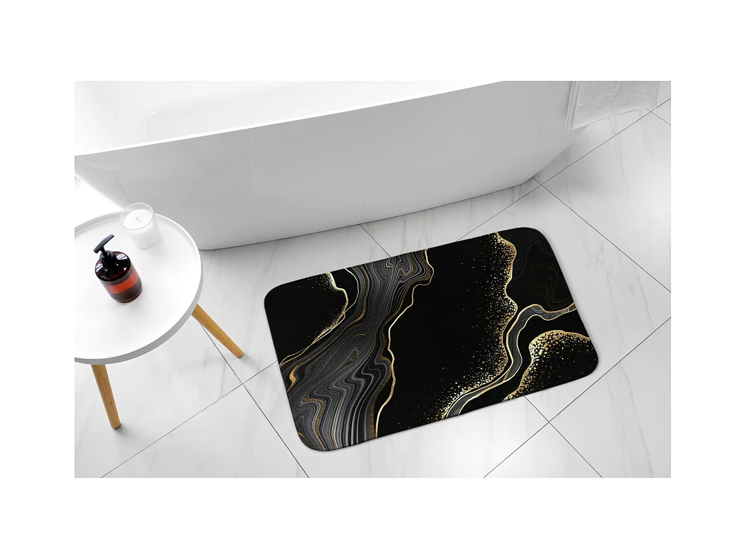 Tappeto da bagno moderno 90x60 cm - Comodo tappeto da bagno Nobile marmo nero