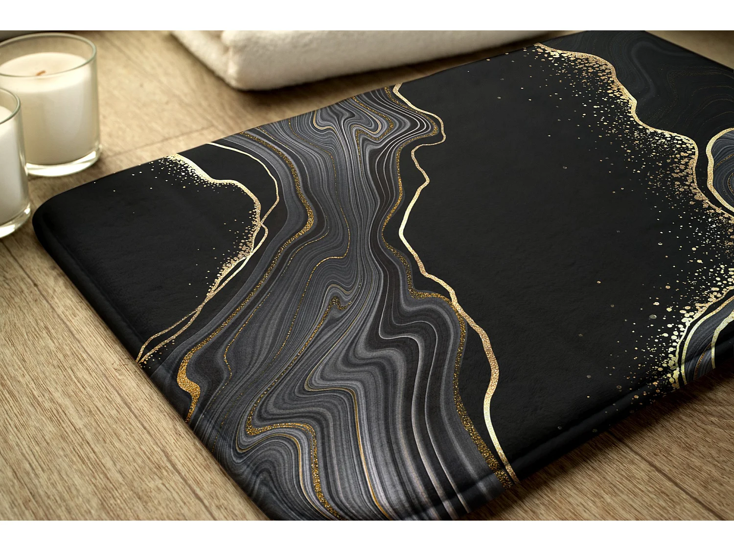 Tappeto da bagno moderno 90x60 cm - Comodo tappeto da bagno Nobile marmo nero