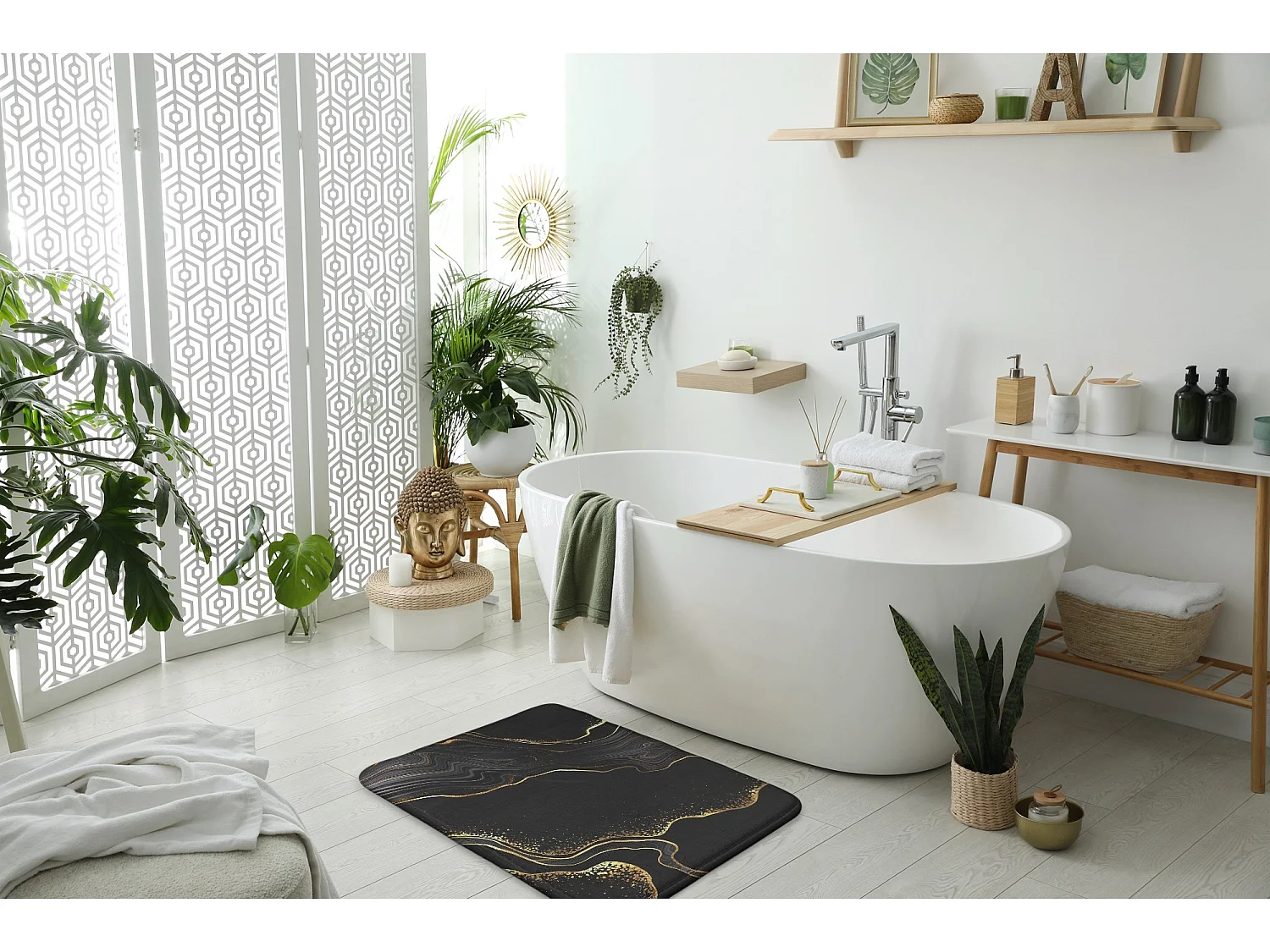 Tappeto da bagno moderno 90x60 cm - Comodo tappeto da bagno Nobile marmo nero