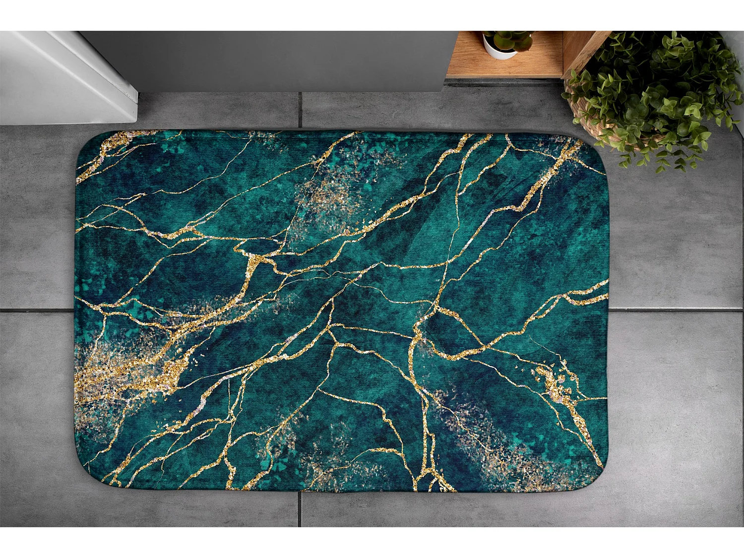 Alfombra de baño moderna 90x60 cm - Alfombra de baño cómoda y lujosa de mármol verde