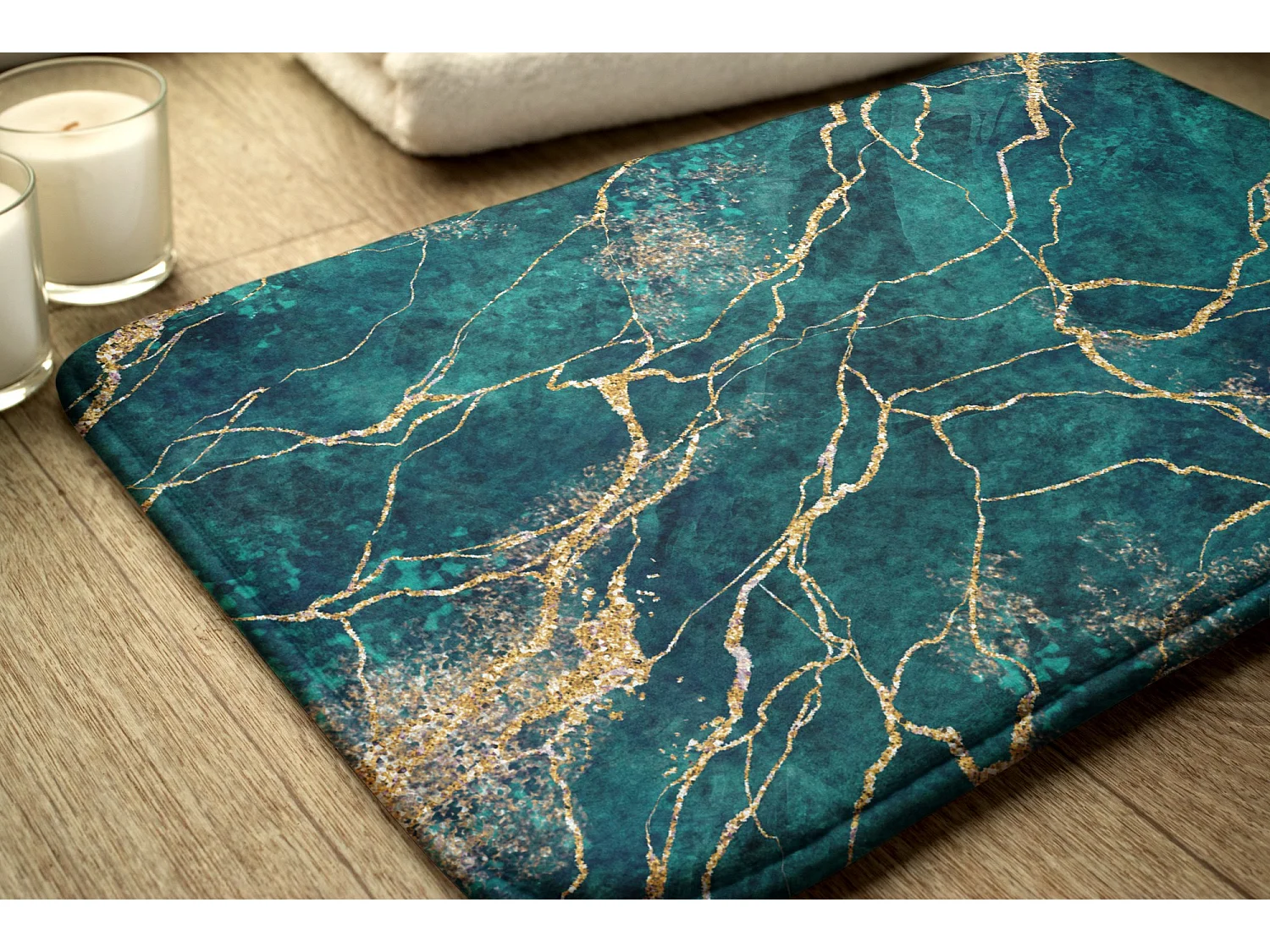 Moderner Badezimmerteppich 90 x 60 cm – luxuriöser, bequemer Badezimmerteppich aus grünem Marmor